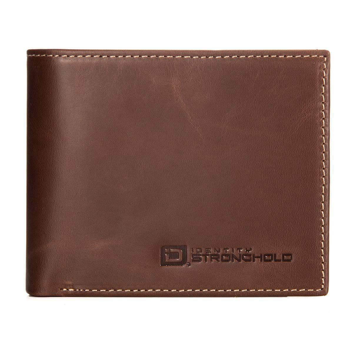 Mens RFID Blocking Bifold Wallet 10 slot - Classic Leather - Brown - IDSH7005B - brn