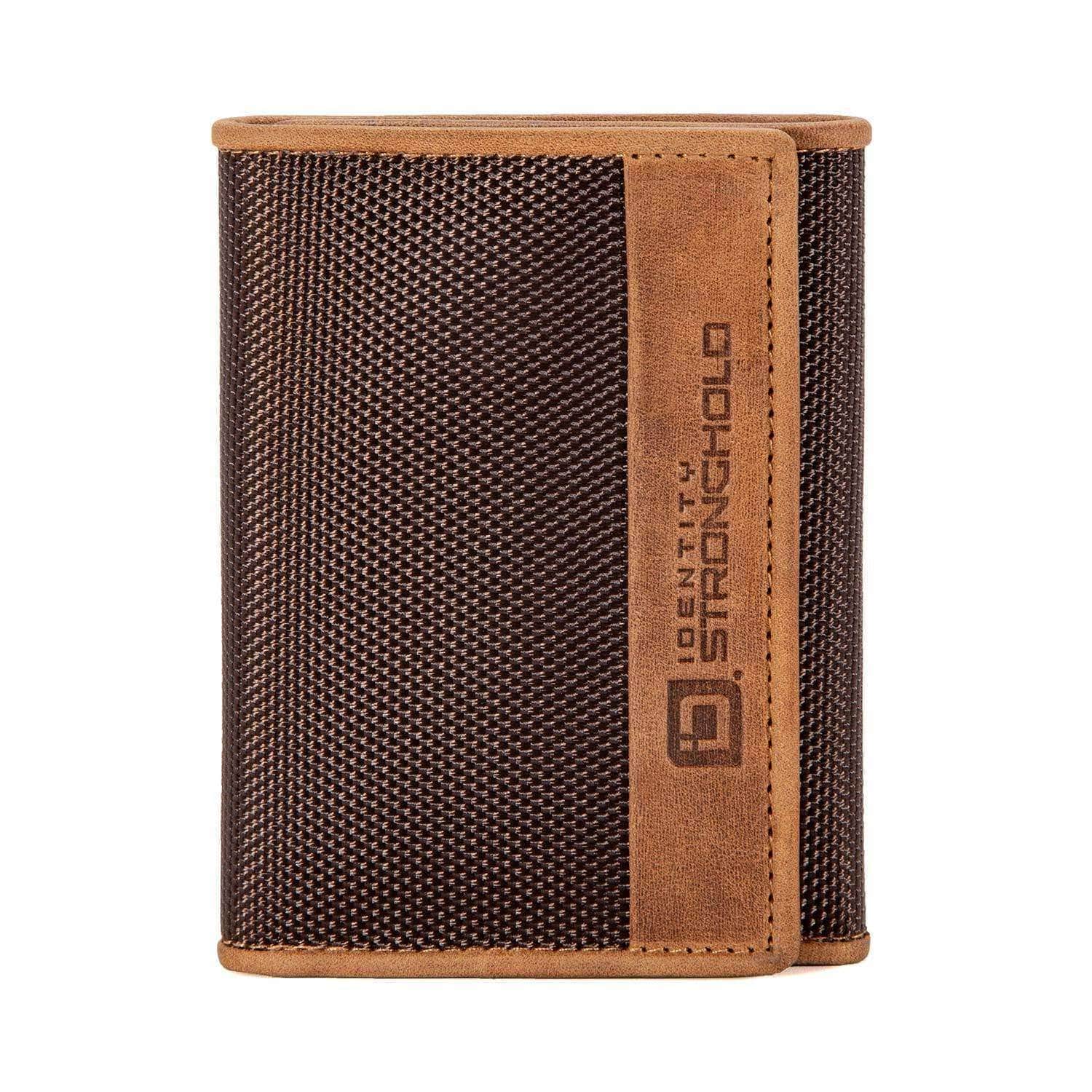 Mens Slim RFID Trifold Wallet with ID in Leather and Nylon - Brown - IDSH7031 - ltbrn