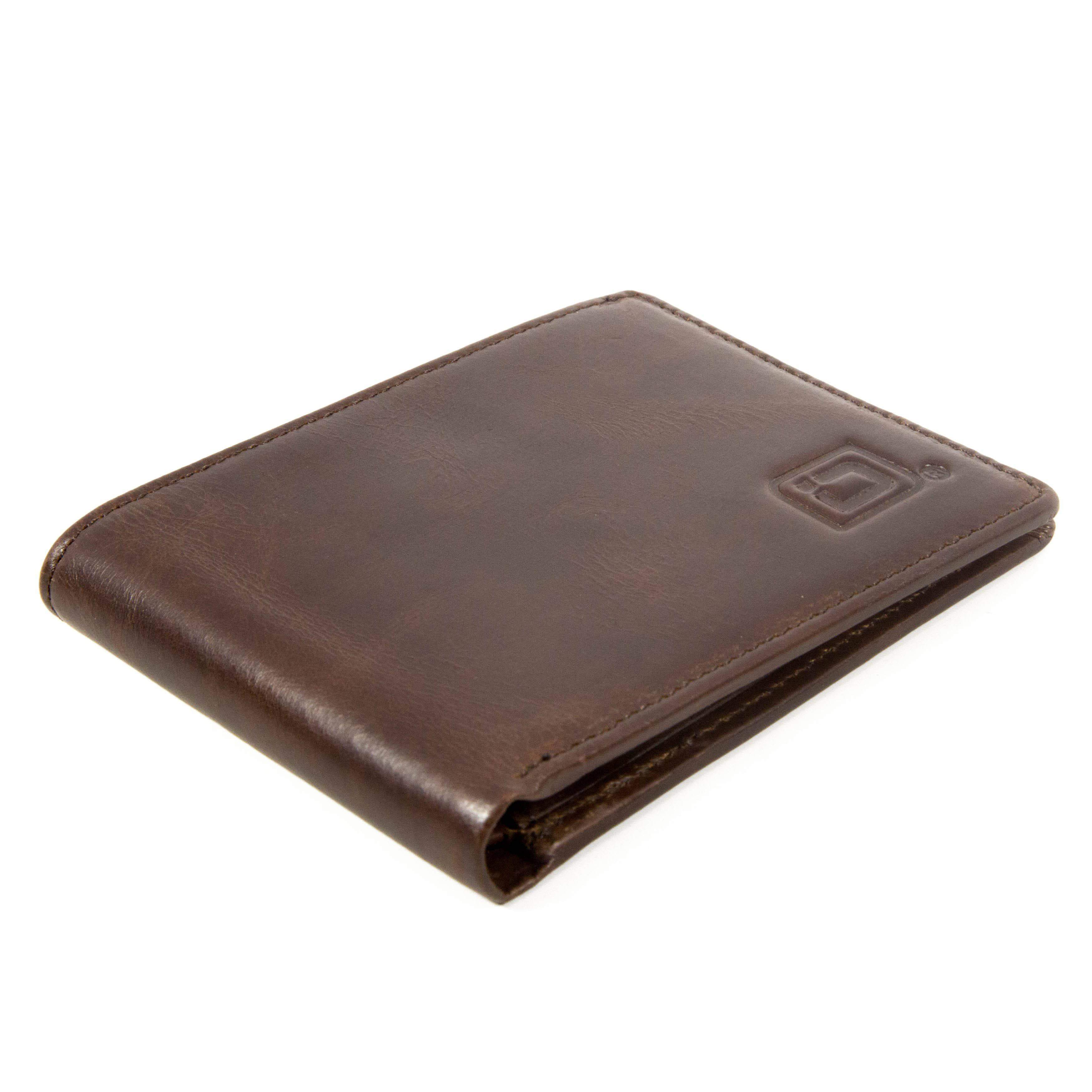 RFID Mens Wallet - Buffalo Leather RFID Wallet Super Slim Bifold - Brown - IDSH7036 - whiskey