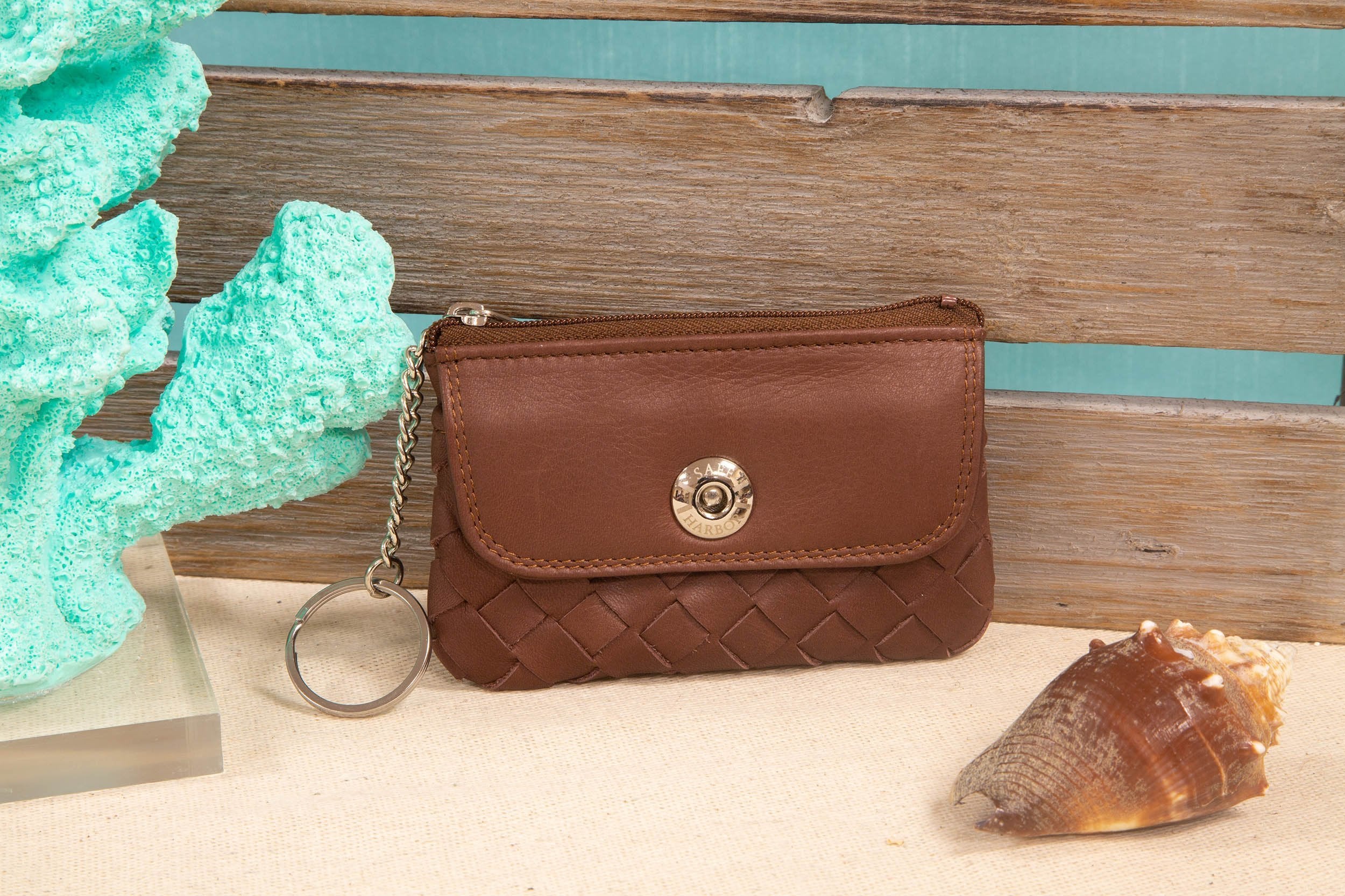 Safe Harbor Wallets for Women - RFID Classic Weave Keychain Purse - Brown - SA - 30025 - A - brn