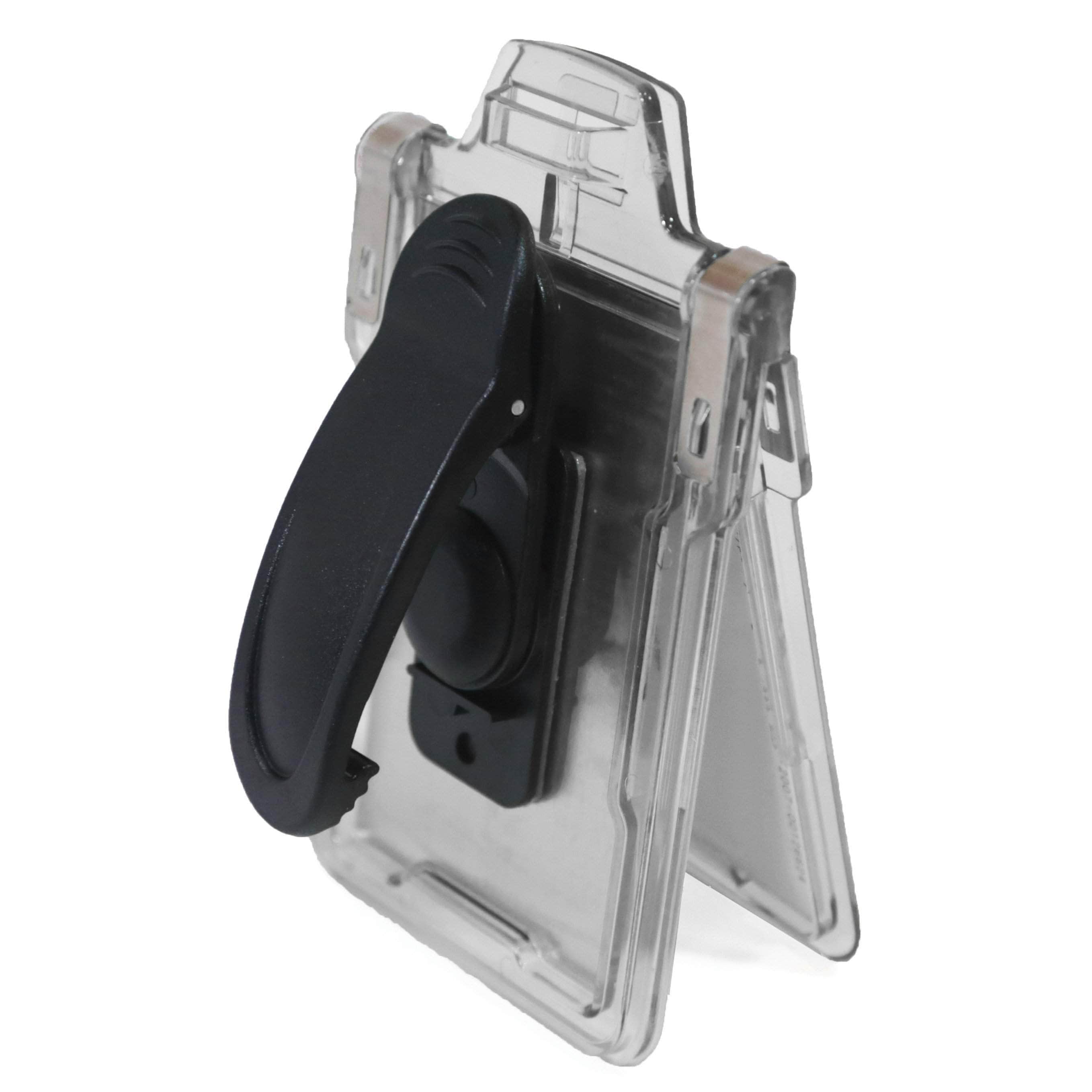 ID Stronghold Badgeholder Clear Secure Badge Holder Classic Vertical 1 Card Holder With Belt Clip