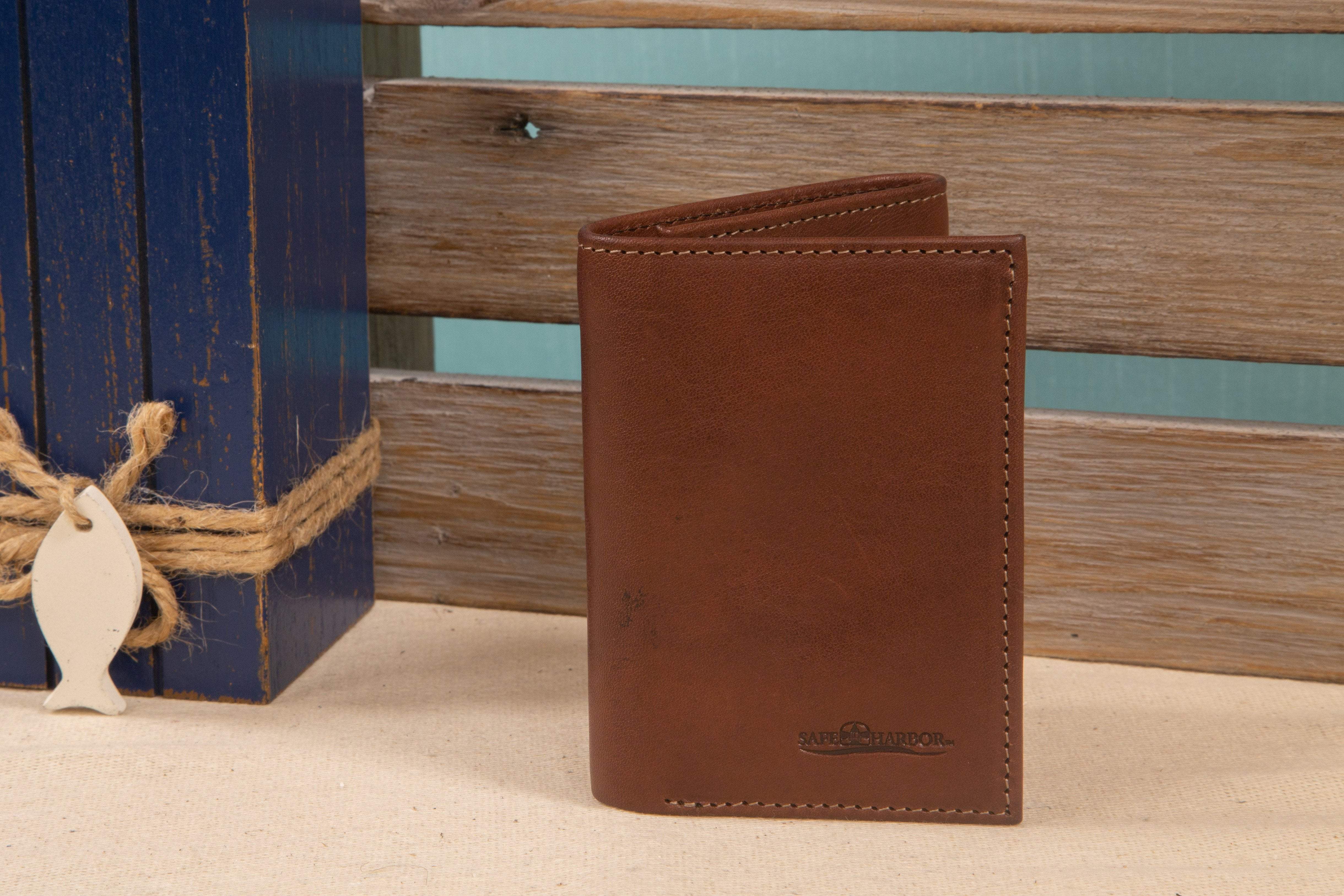 Safe Harbor Mens RFID Wallet - RFID Secure Trifold Wallet with ID Window - Dark Brown - SA - 20003 - drkbrn