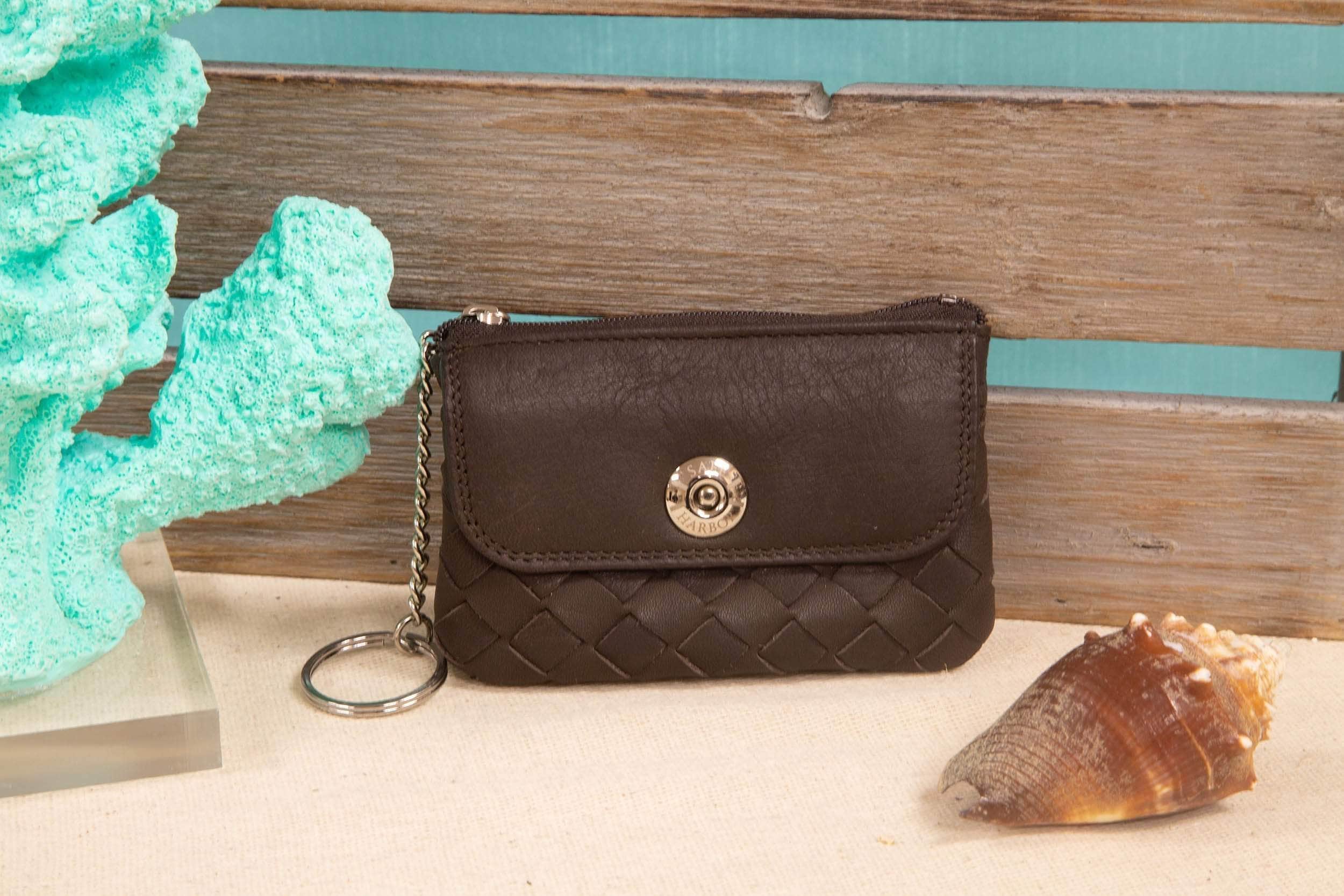 Safe Harbor Wallets for Women - RFID Classic Weave Keychain Purse - Dark Brown - SA - 30025 - A - drkbrn