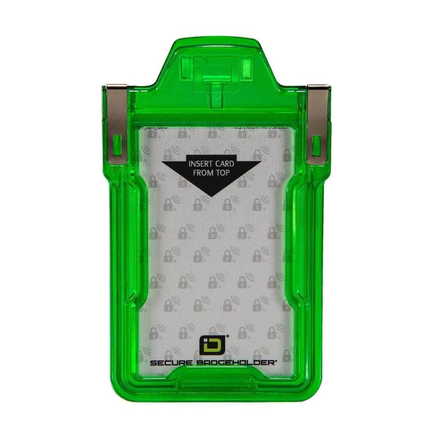 "Squeeze to Read" Secure Badge Holder Classic Vertical 1 ID Card Holder - Green - IDSH1004 - 001B - Grn