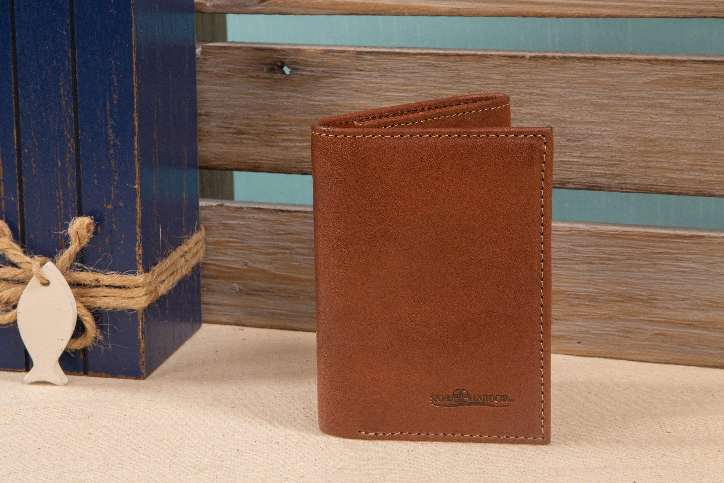 Safe Harbor Mens RFID Wallet - RFID Secure Trifold Wallet with ID Window - Light Brown - SA - 20003 - lgtbrn