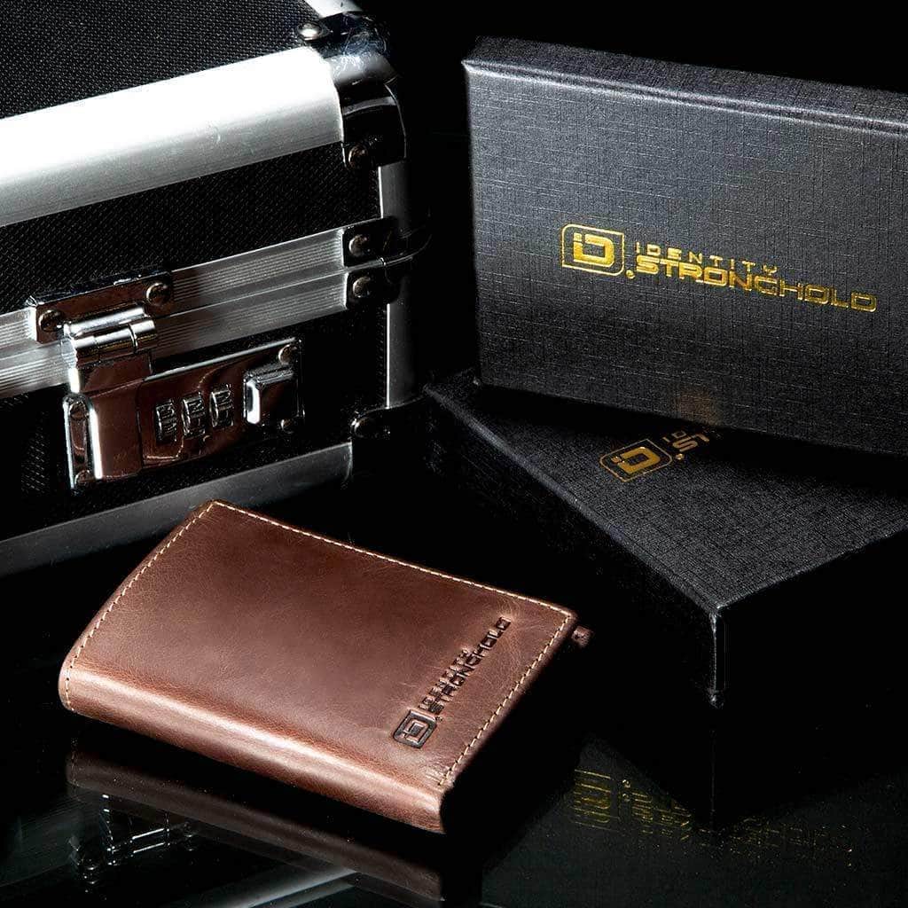 Mens RFID 8 Slot Trifold Wallet - Classic Leather - Brown - IDSH7026 - brn