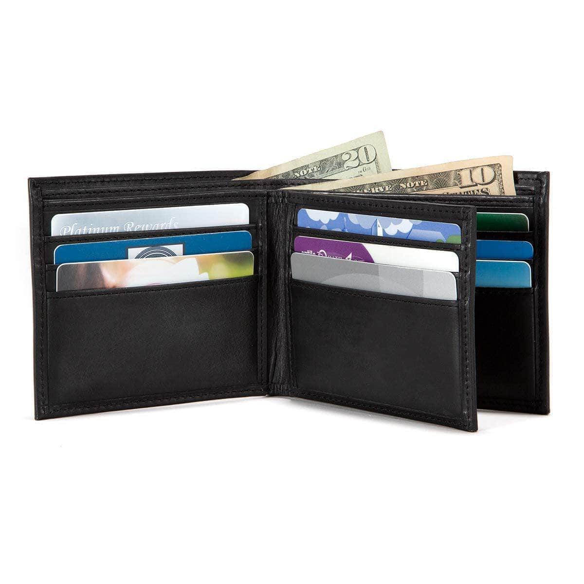 Mens RFID Blocking Bifold Wallet 10 slot - Classic Leather - Black - IDSH7005B - blk
