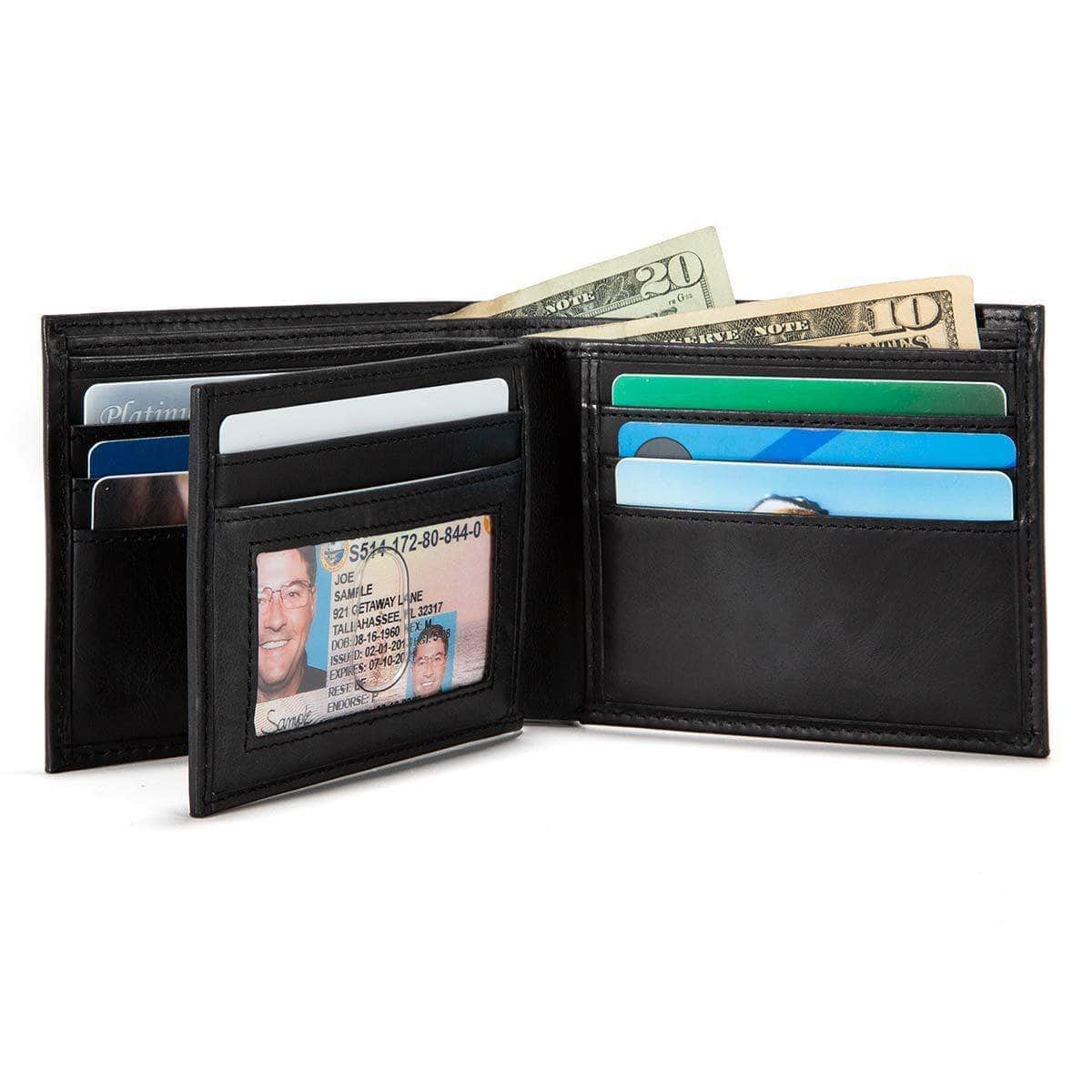 Mens RFID Blocking Bifold Wallet 10 slot - Classic Leather - Black - IDSH7005B - blk