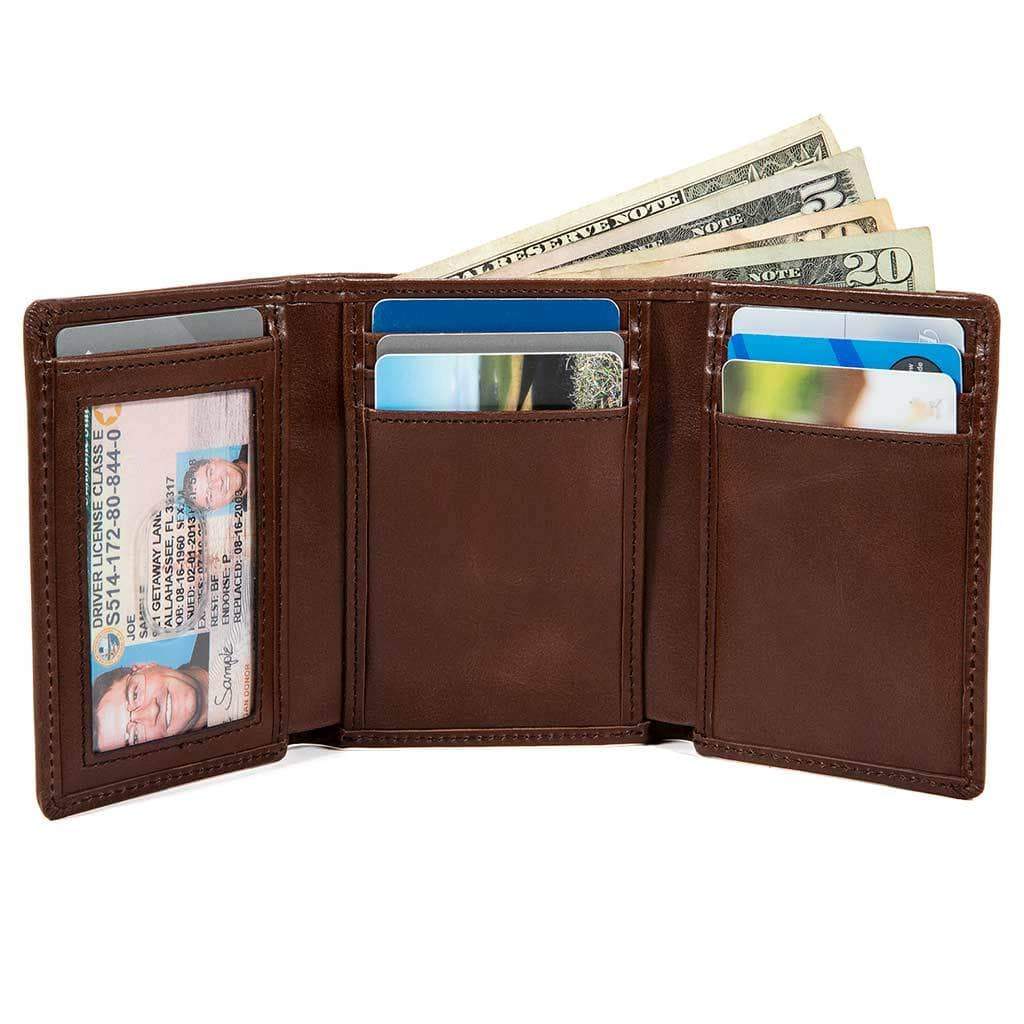 Mens RFID Wallet - 8 Slot Trifold Stonewashed Leather Wallet - IDSH7027 - brn