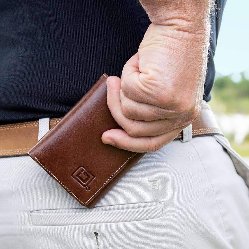 Mens RFID Wallet - 8 Slot Trifold Stonewashed Leather Wallet - IDSH7027 - brn