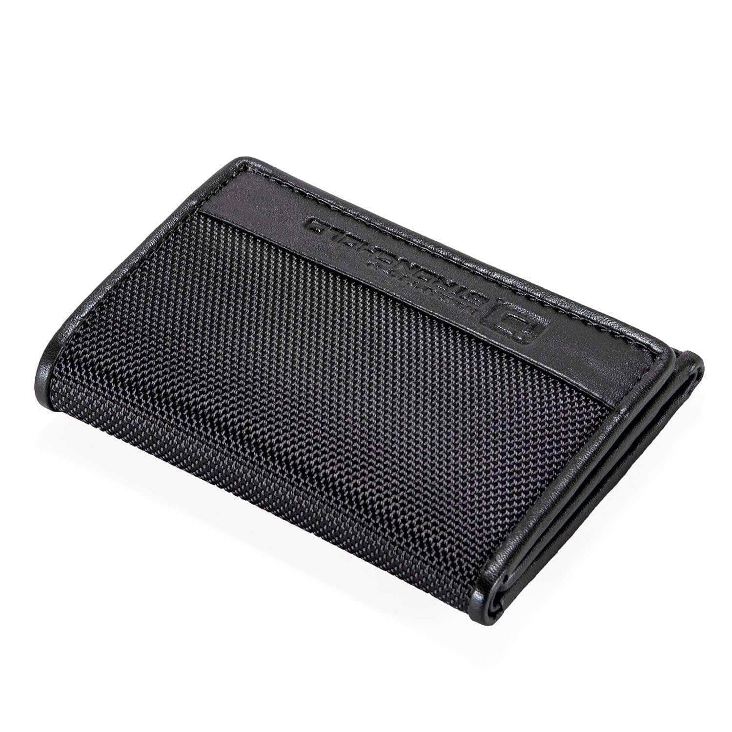 Mens Slim RFID Trifold Wallet with ID in Leather and Nylon - Black - IDSH7031 - blk