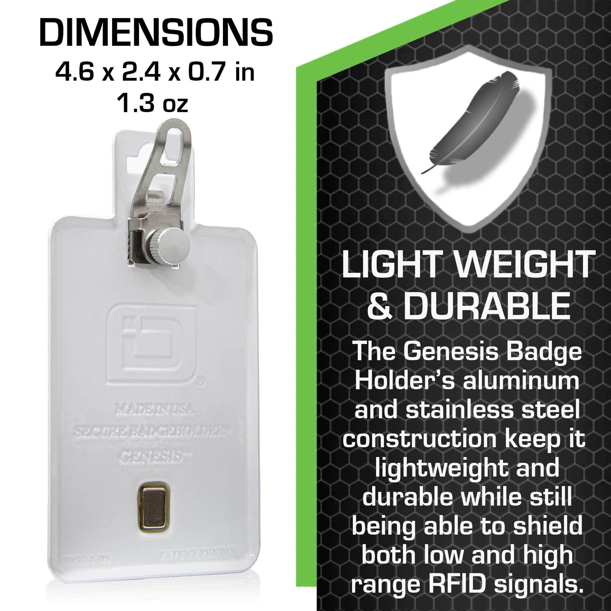 NEW - Magnetic Badge Holder - RFID Secure Badge Holder Genesis™ with BloxProx™ - White - IDSH1701 - wht