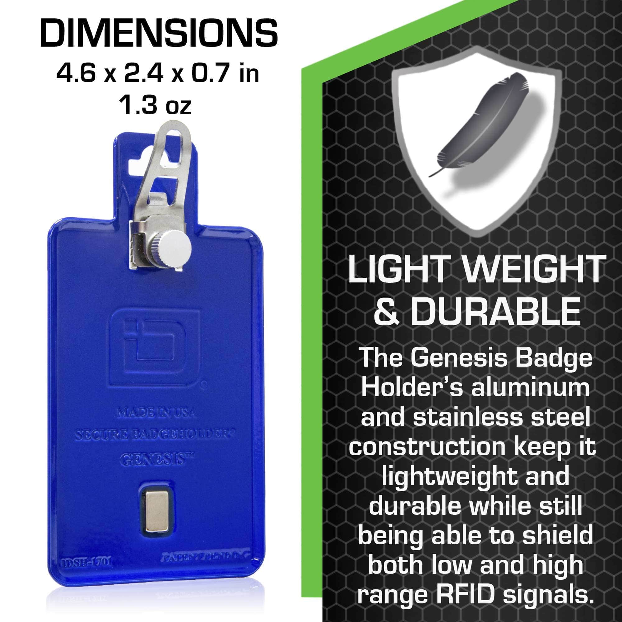 NEW - Magnetic Badge Holder - RFID Secure Badge Holder Genesis™ with BloxProx™ - Blue - IDSH1701 - blu
