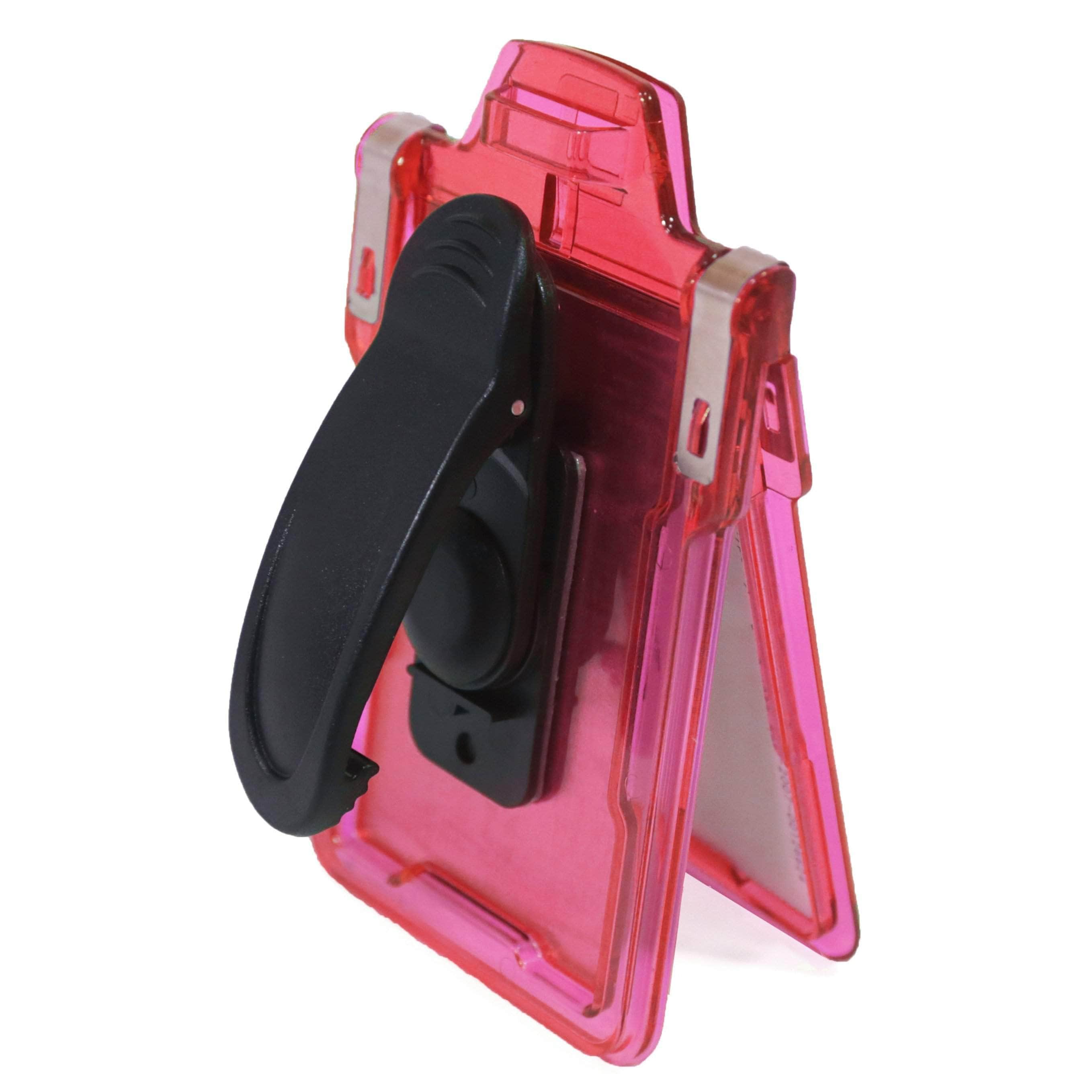 Secure Badge Holder Classic Vertical 1 ID Card Holder With Belt Clip - Pink - IDSH1004 - 001B - BC - Pnk