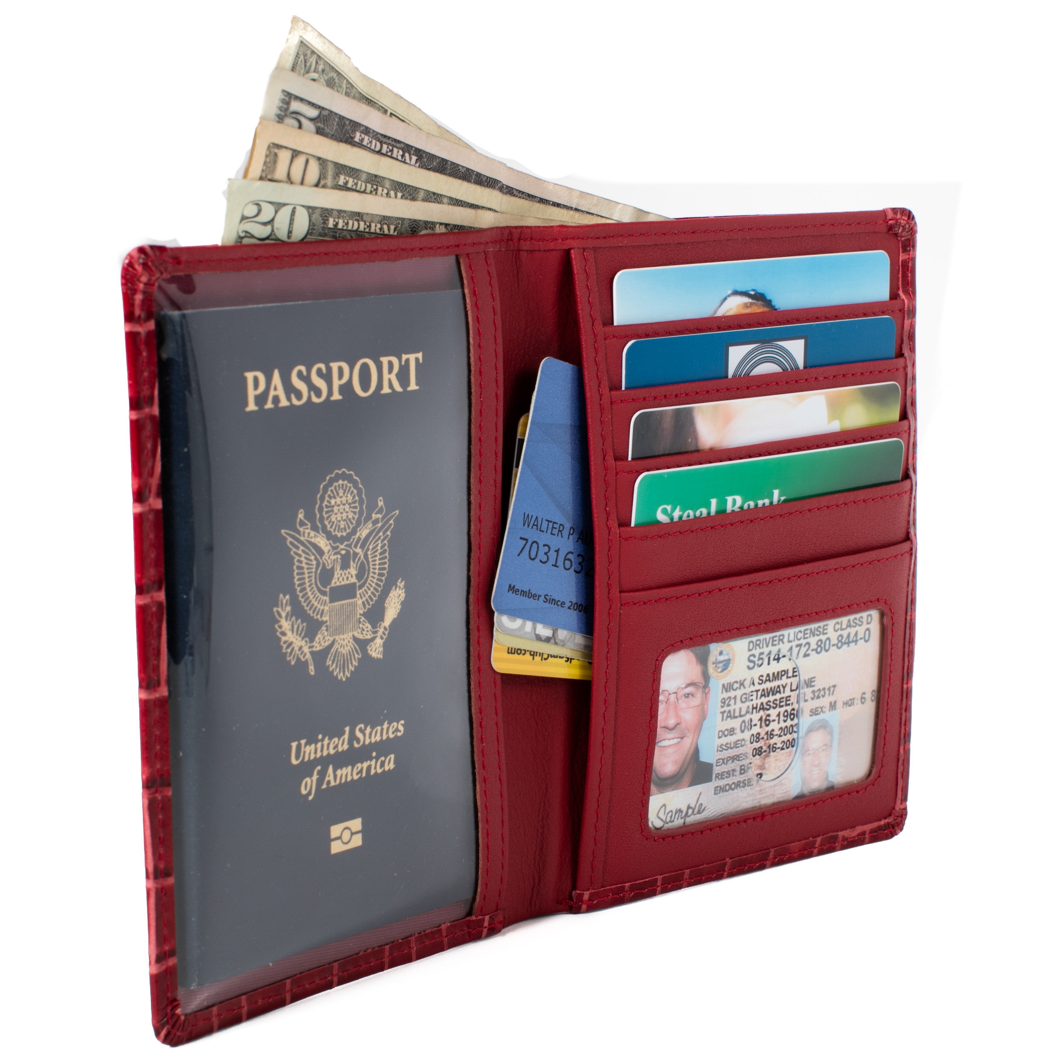 ID Stronghold Passport Red Croc RFID Blocking Passport Wallet Designer