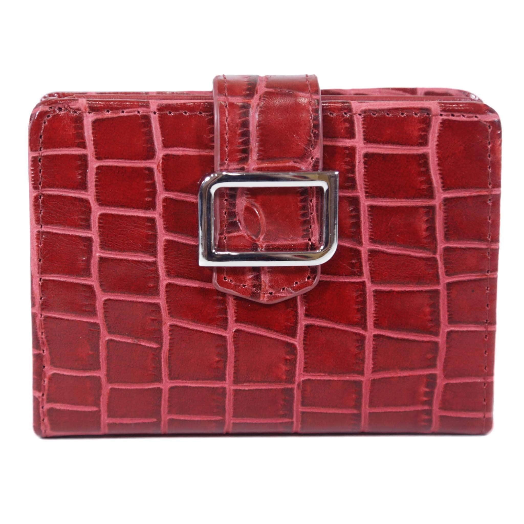 ID Stronghold Ladies Wallet Croco Red Croco Embossed Slim Women's Mini Trifold