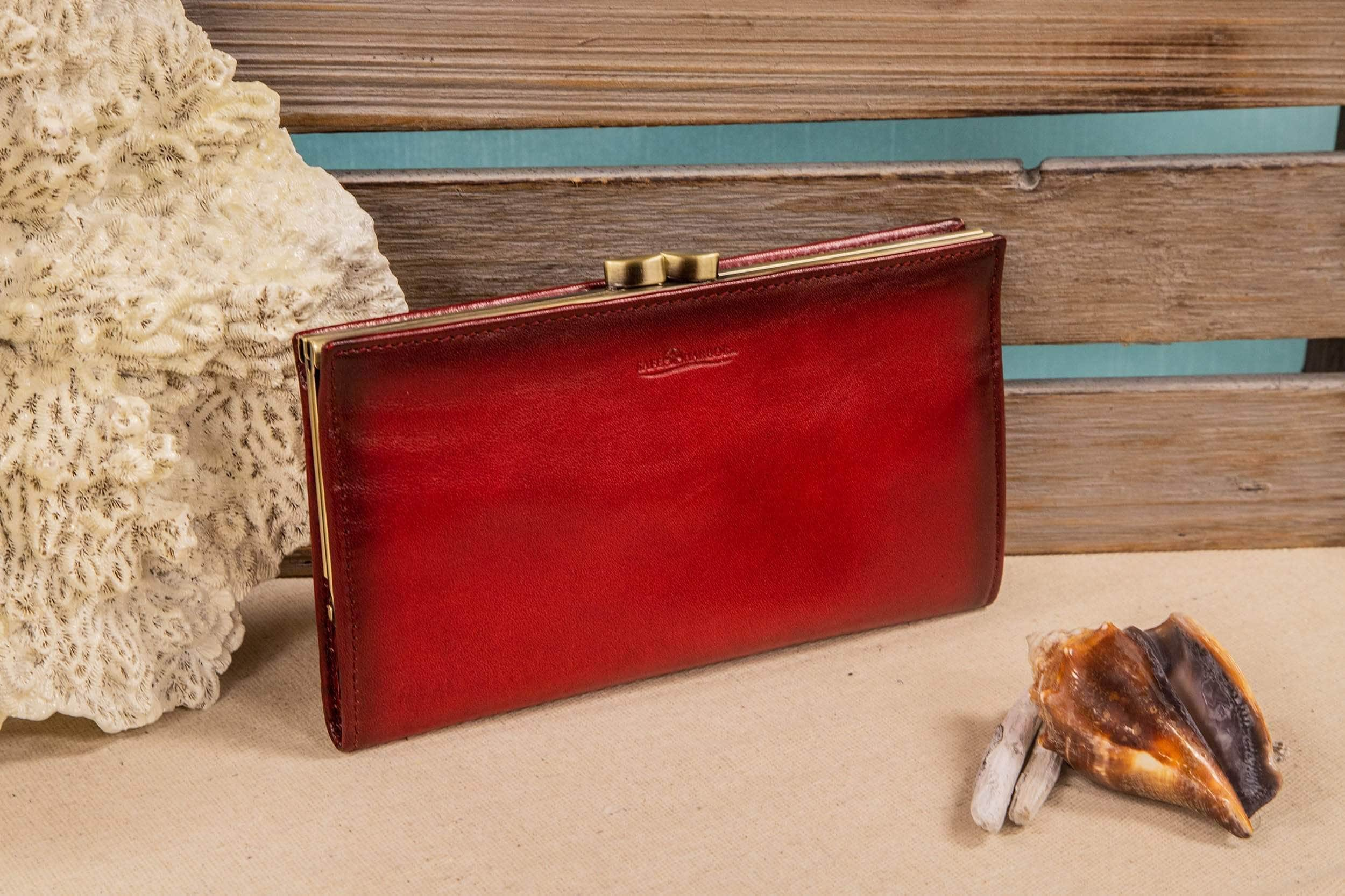 Safe Harbor RFID Wallet - Antique Slim Kiss Clasp Clutch