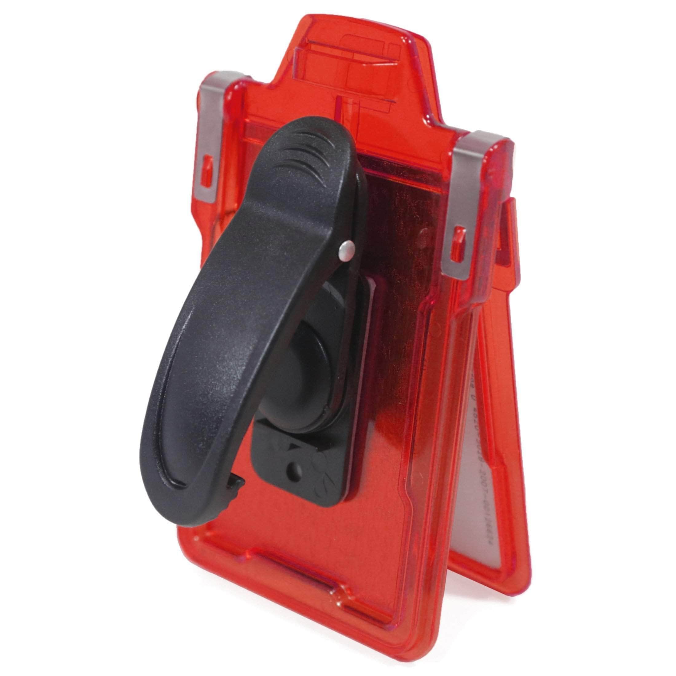 Secure Badge Holder Classic Vertical 1 ID Card Holder With Belt Clip - Red - IDSH1004 - 001B - BC - Red