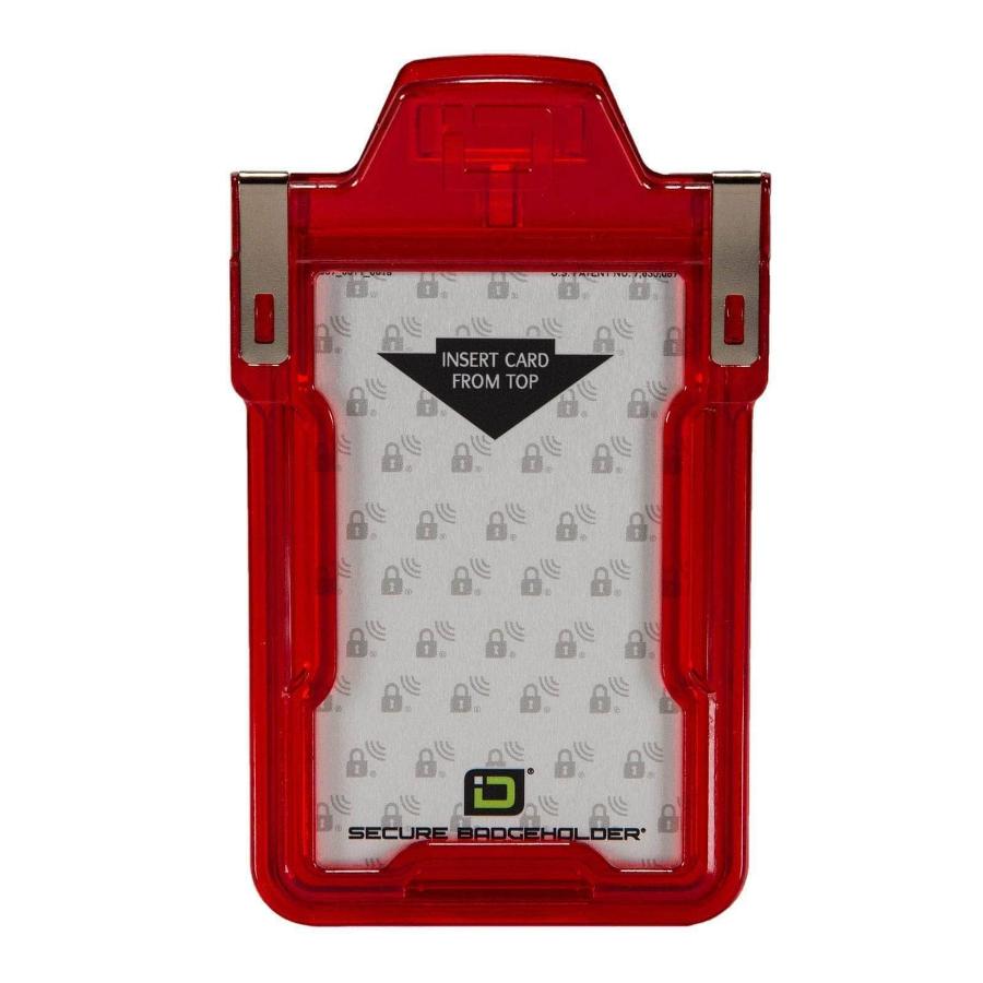 "Squeeze to Read" Secure Badge Holder Classic Vertical 1 ID Card Holder - Red - IDSH1004 - 001B - Red