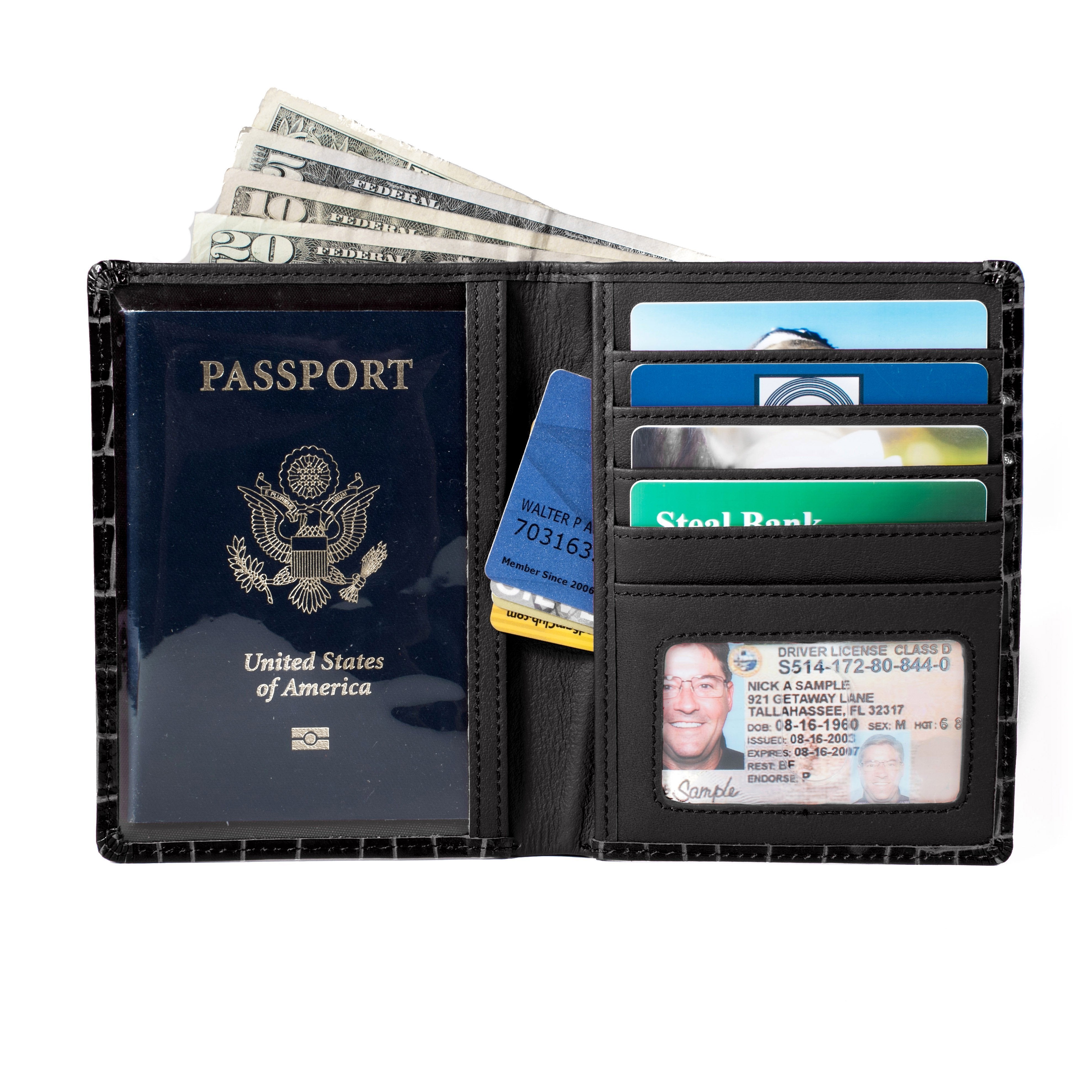 RFID Blocking Passport Wallet Designer - Black Croc - IDSH7214 - blkcrc
