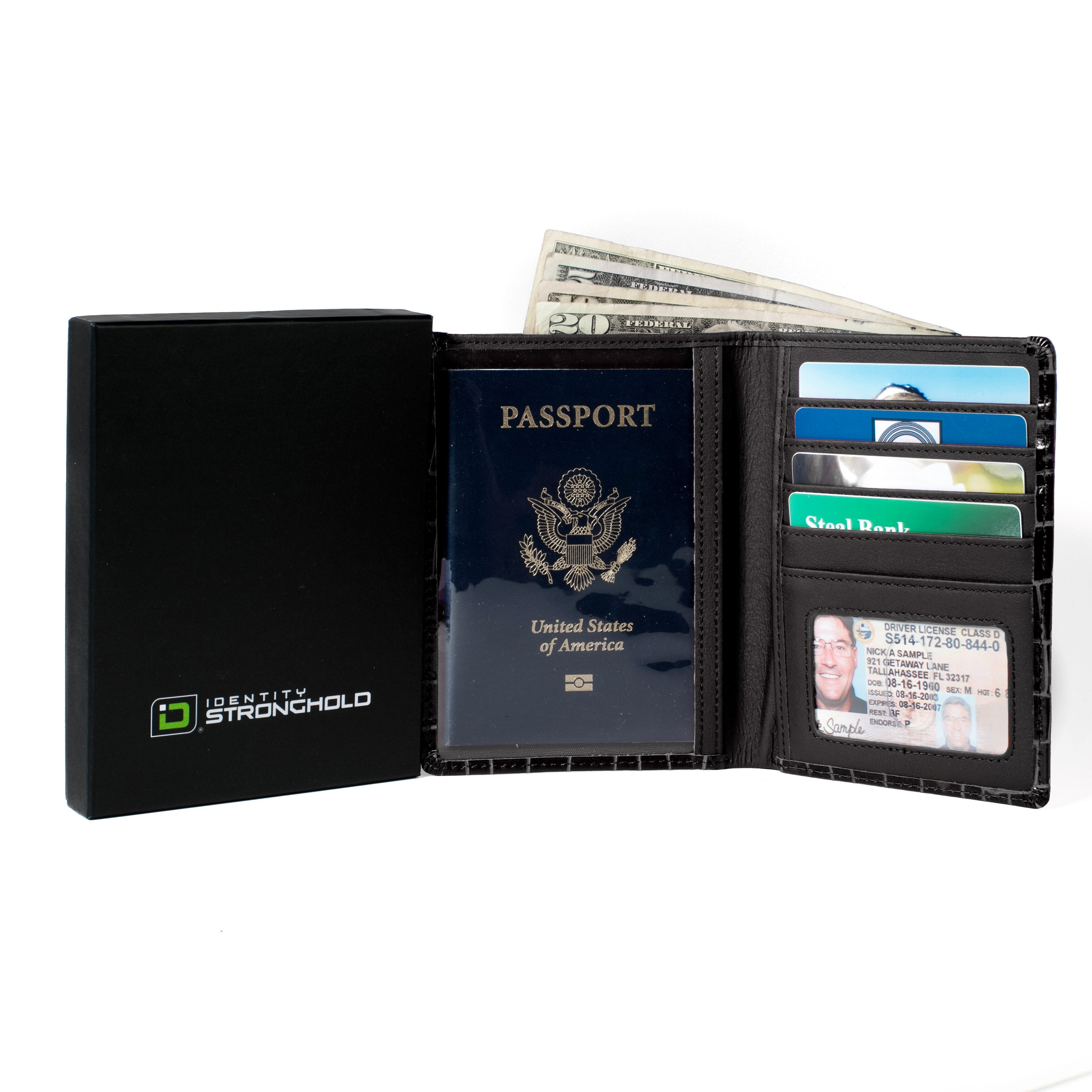 RFID Blocking Passport Wallet Designer - Black Croc - IDSH7214 - blkcrc
