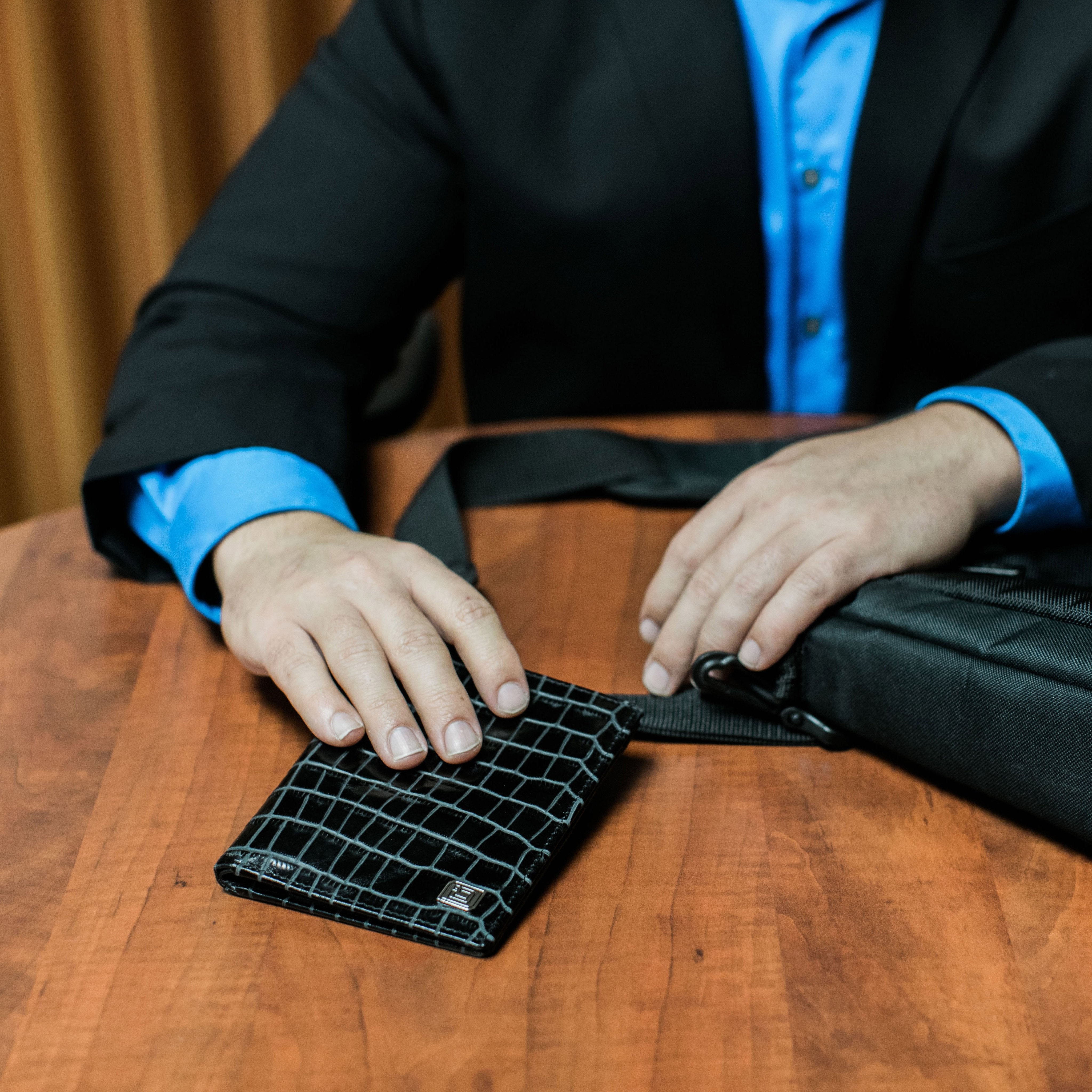 RFID Blocking Passport Wallet Designer - Black Croc - IDSH7214 - blkcrc