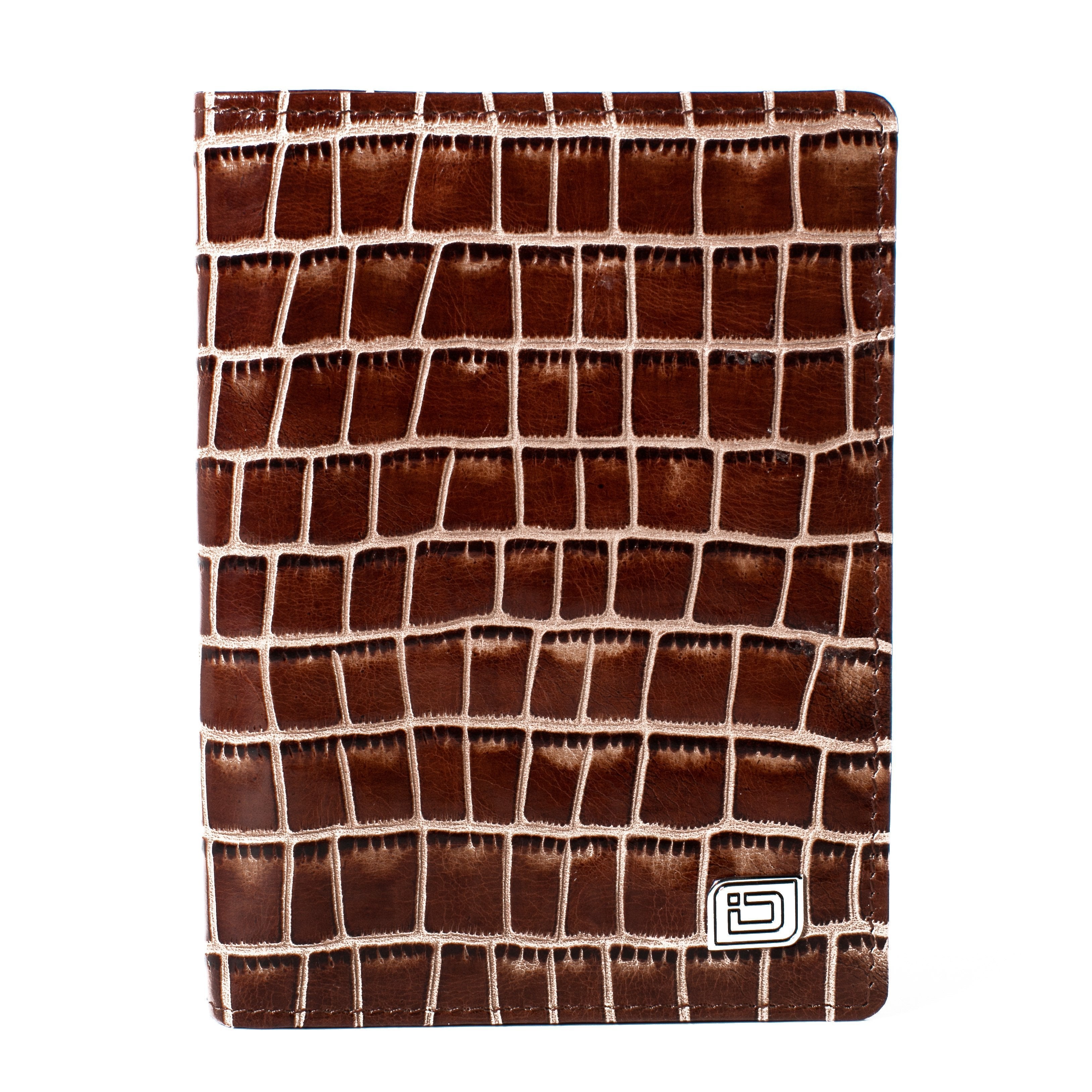 RFID Blocking Passport Wallet Designer - Brown Croc - IDSH7214 - brncrc