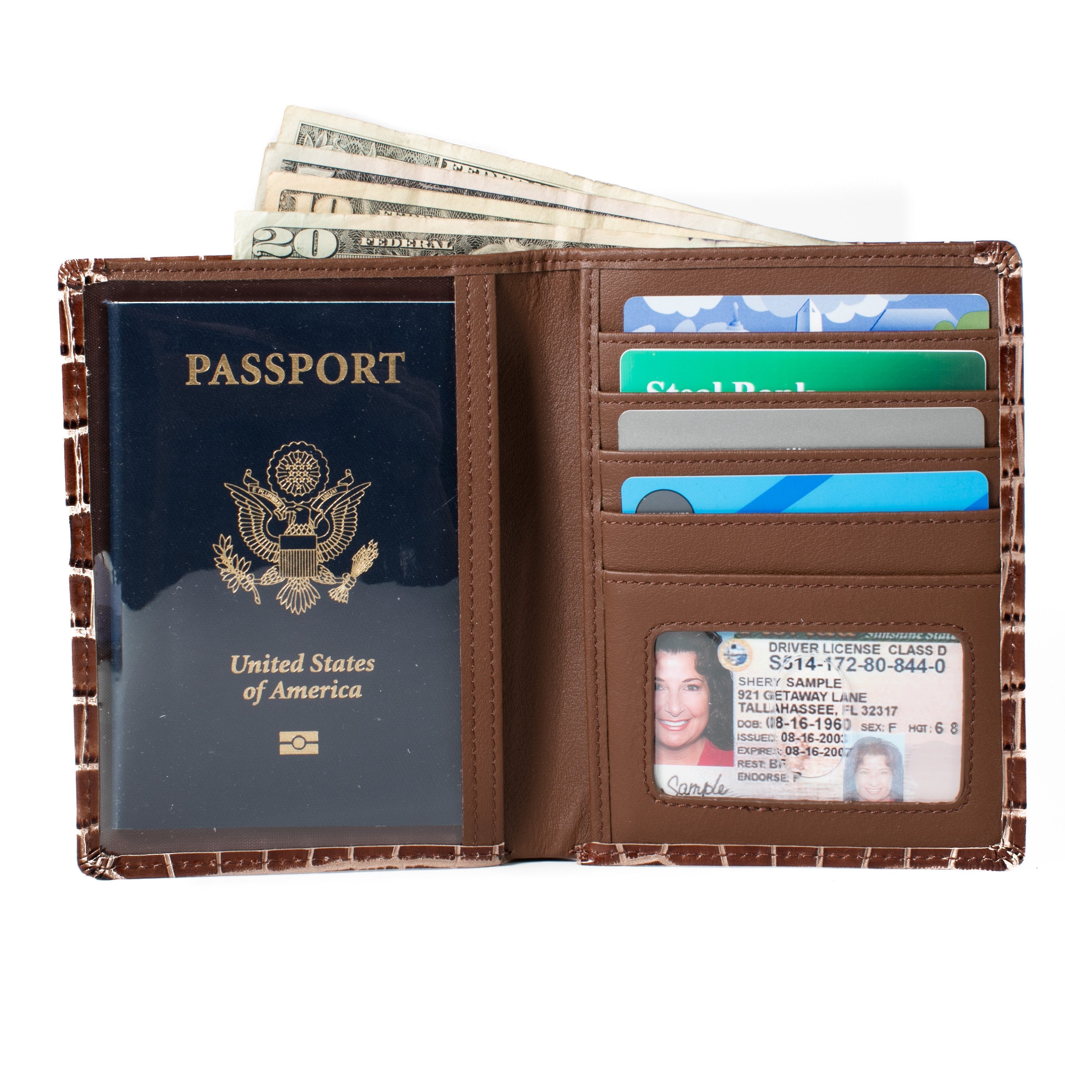 RFID Blocking Passport Wallet Designer - Brown Croc - IDSH7214 - brncrc