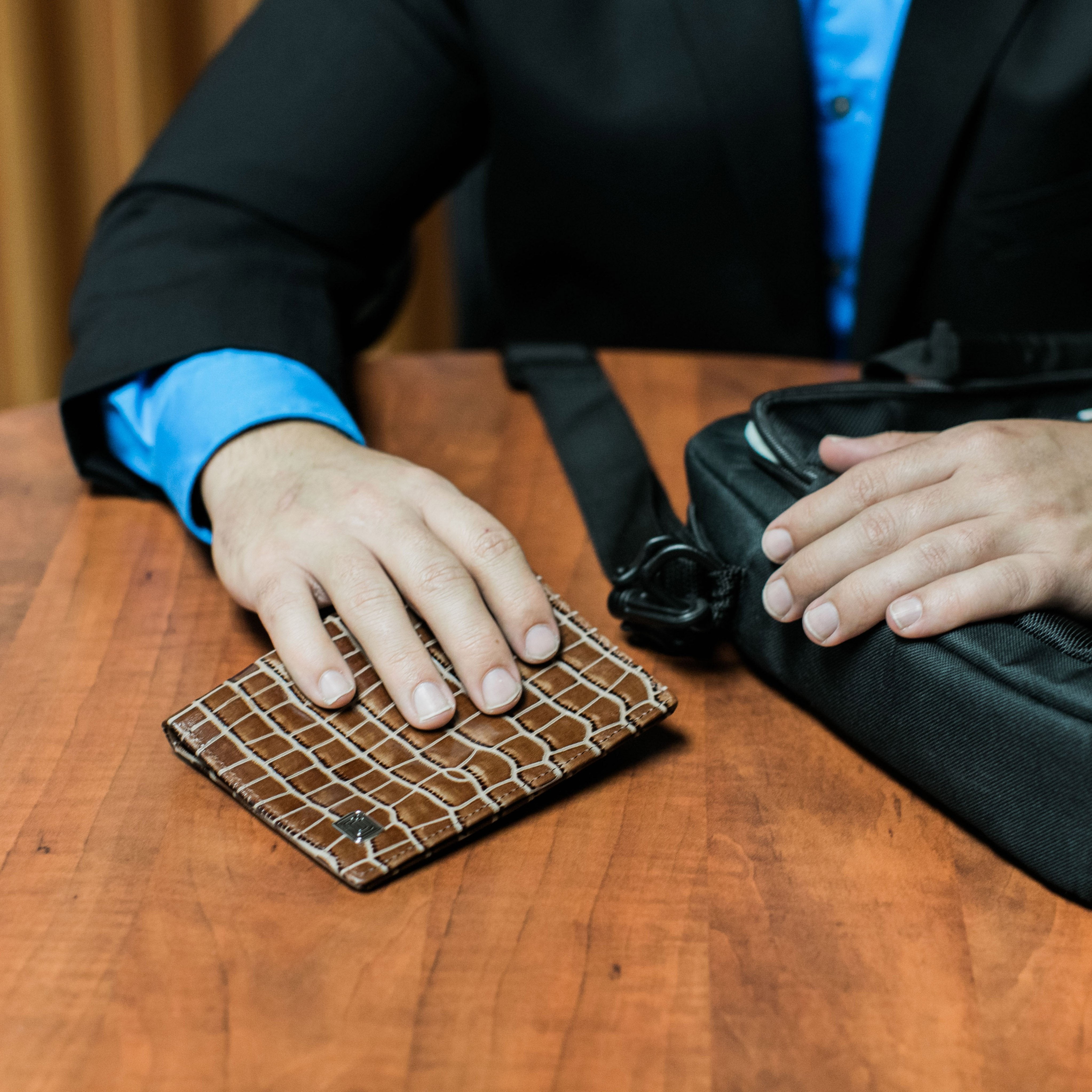 RFID Blocking Passport Wallet Designer - Brown Croc - IDSH7214 - brncrc