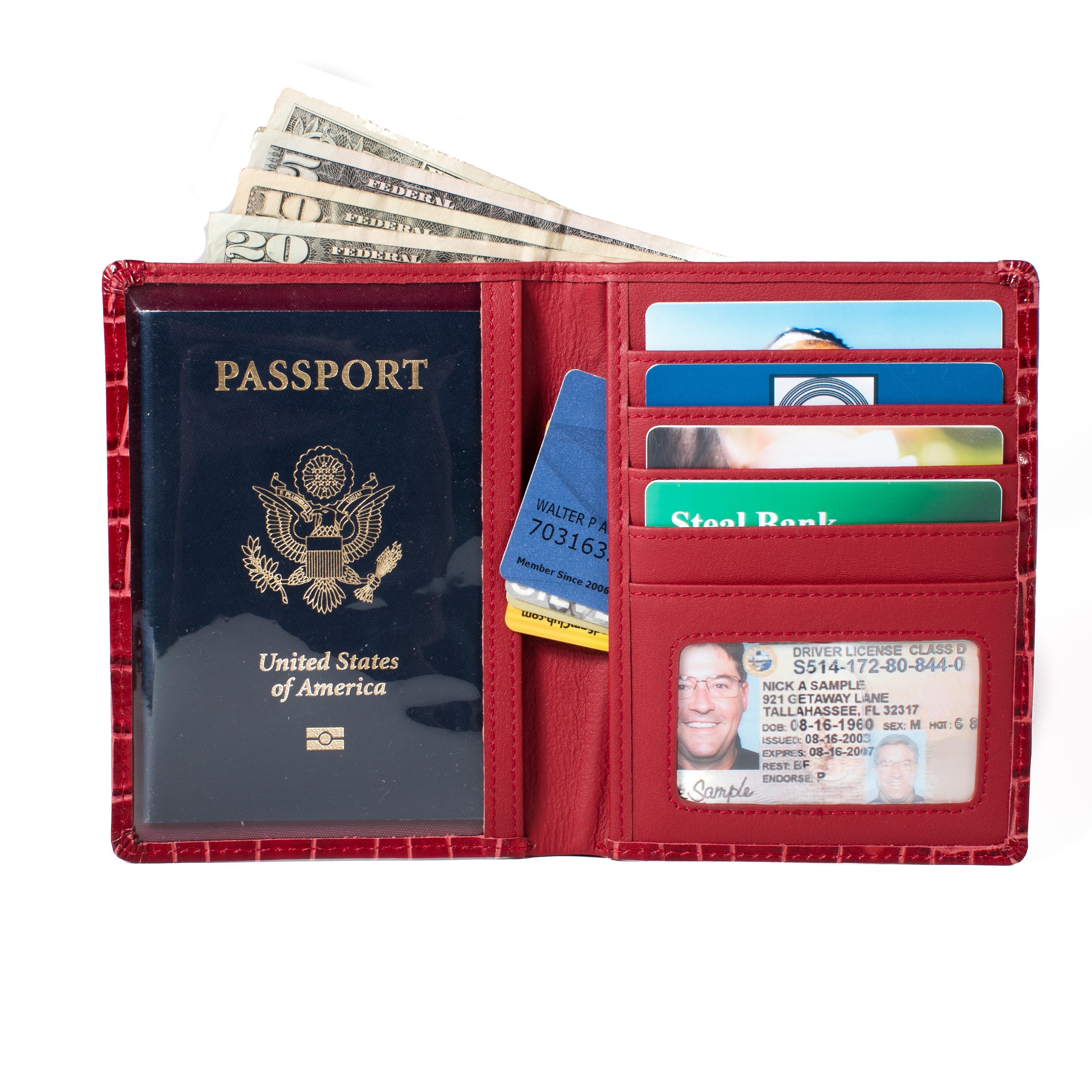 RFID Blocking Passport Wallet Designer - Red Croc - IDSH7214 - redcrc