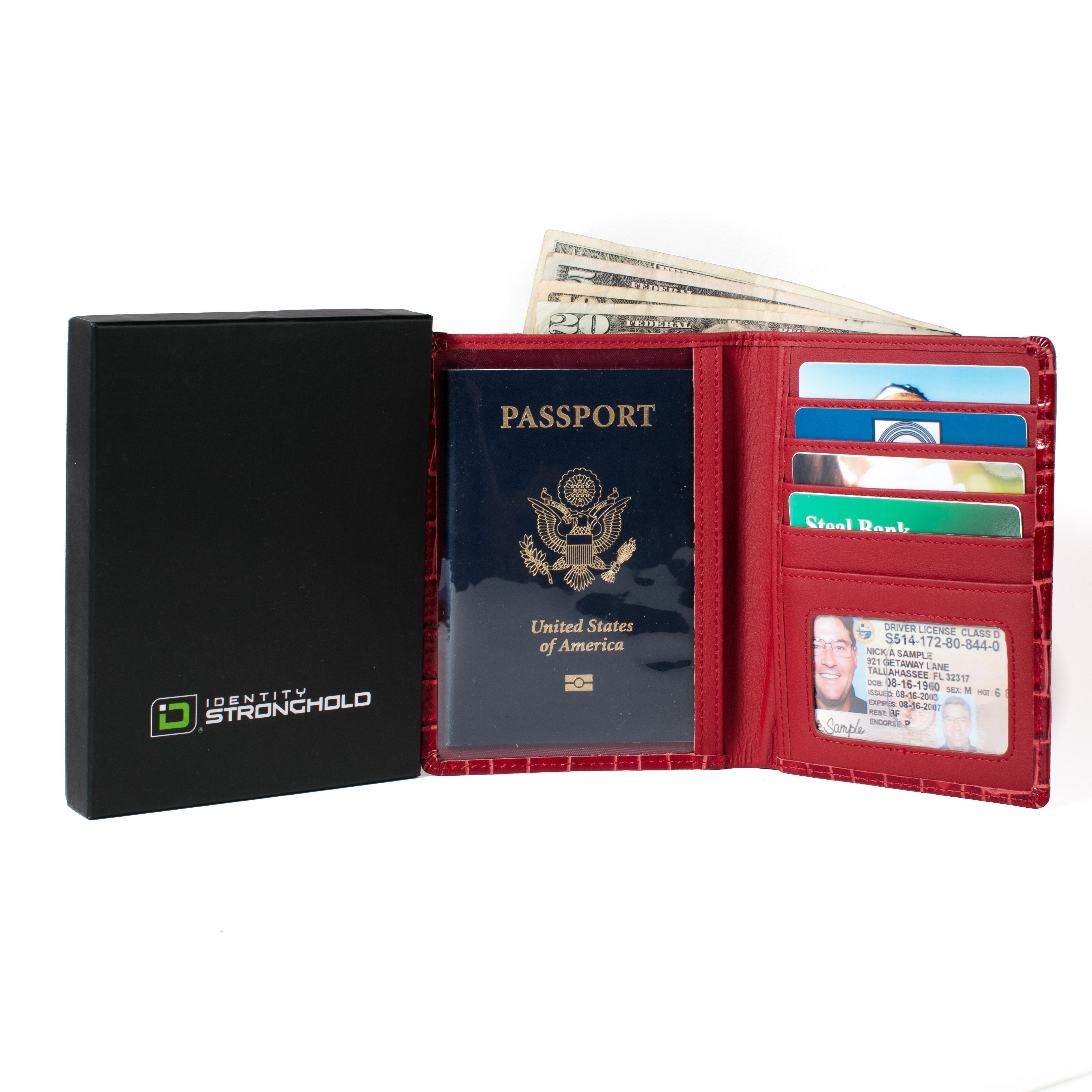 RFID Blocking Passport Wallet Designer - Red Croc - IDSH7214 - redcrc