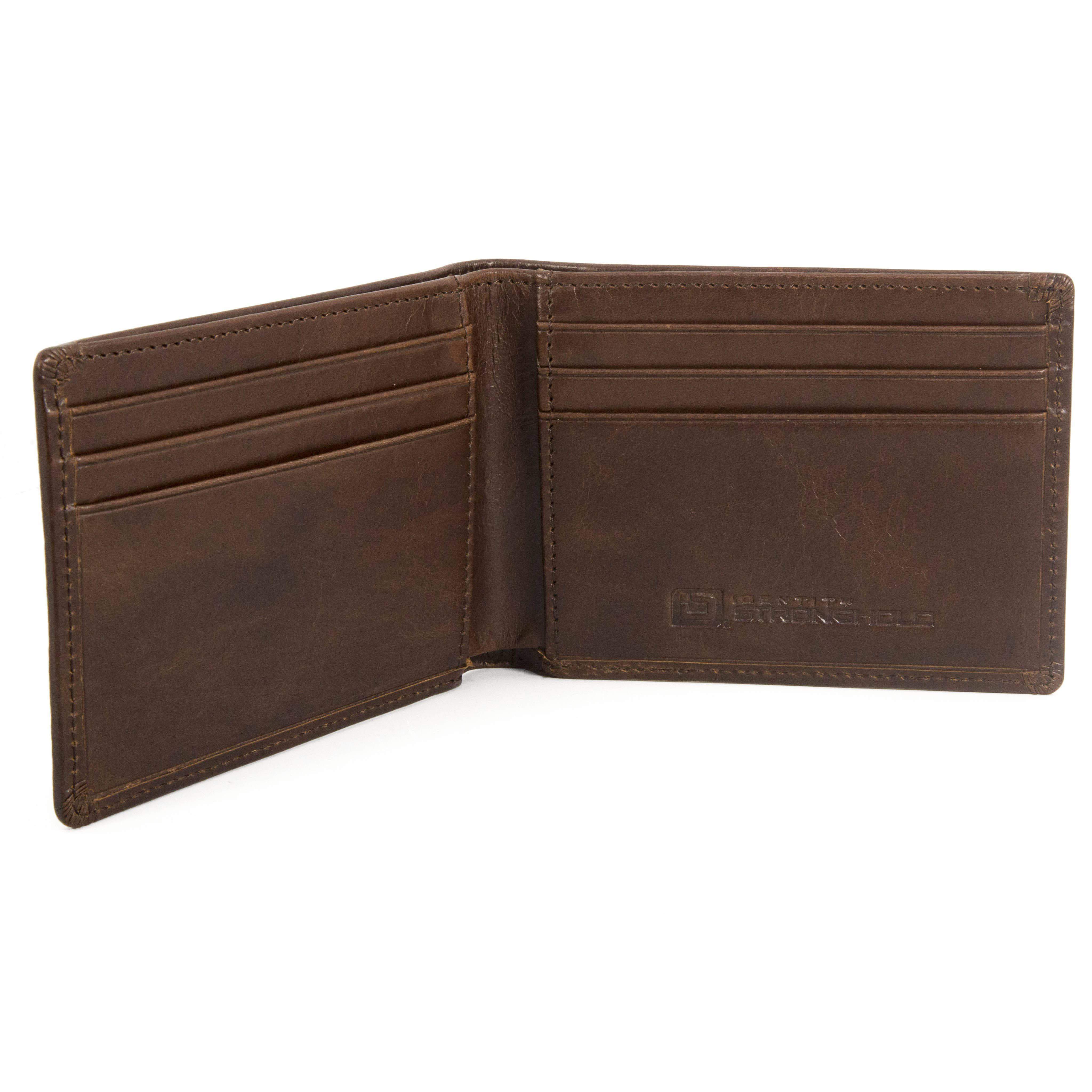 RFID Mens Wallet - Buffalo Leather RFID Wallet Super Slim Bifold - Brown - IDSH7036 - whiskey
