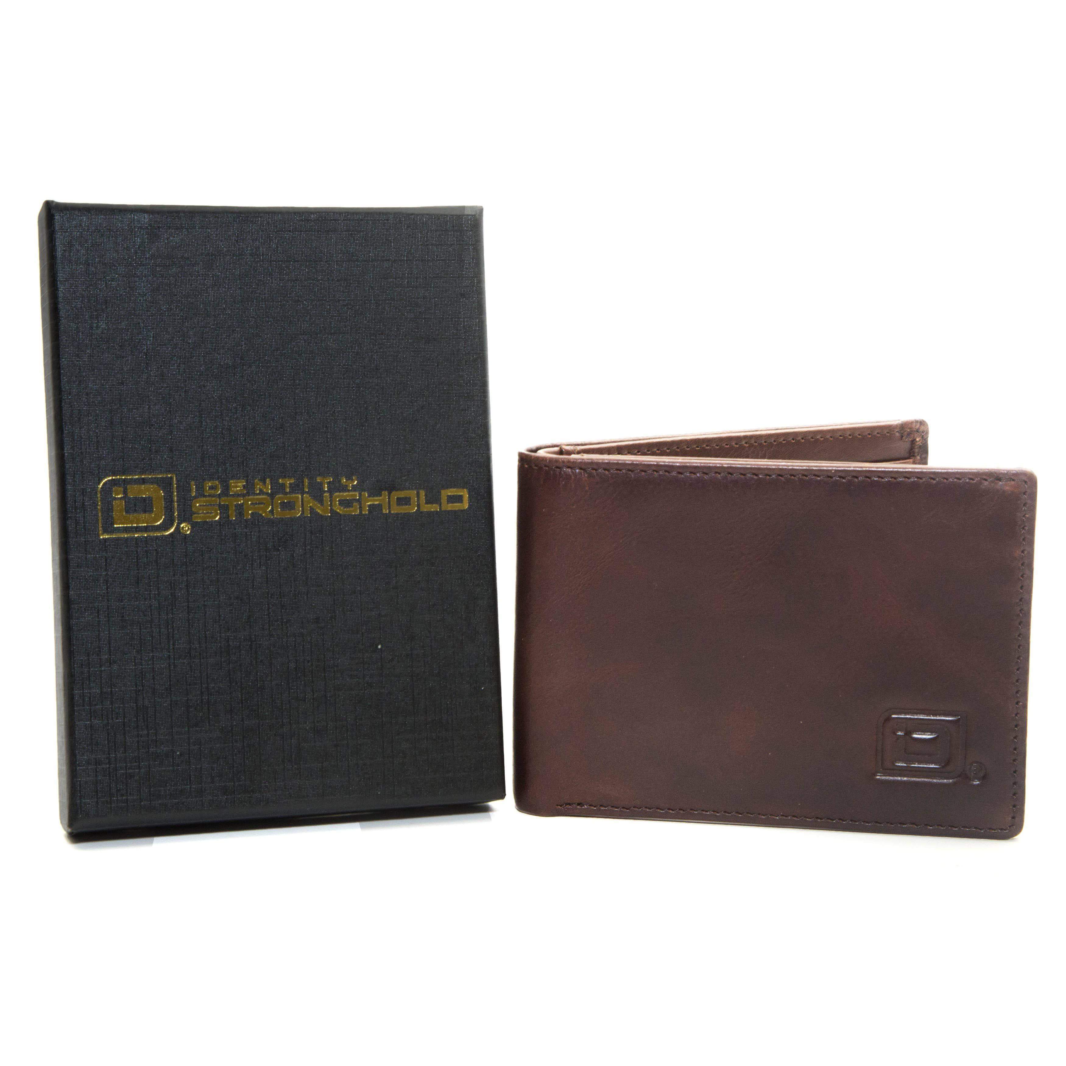 RFID Mens Wallet - Buffalo Leather RFID Wallet Super Slim Bifold - Brown - IDSH7036 - whiskey