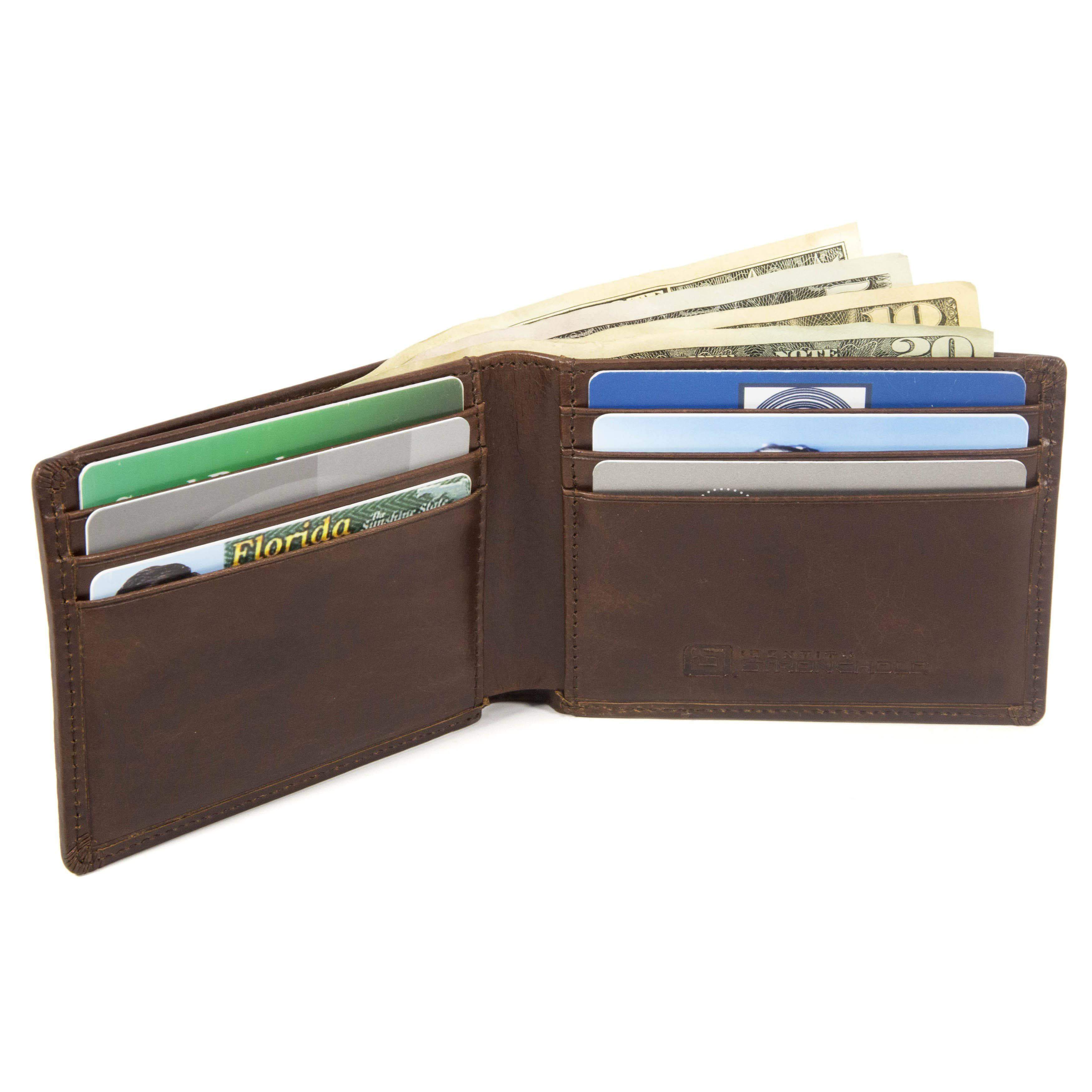 RFID Mens Wallet - Buffalo Leather RFID Wallet Super Slim Bifold - Brown - IDSH7036 - whiskey