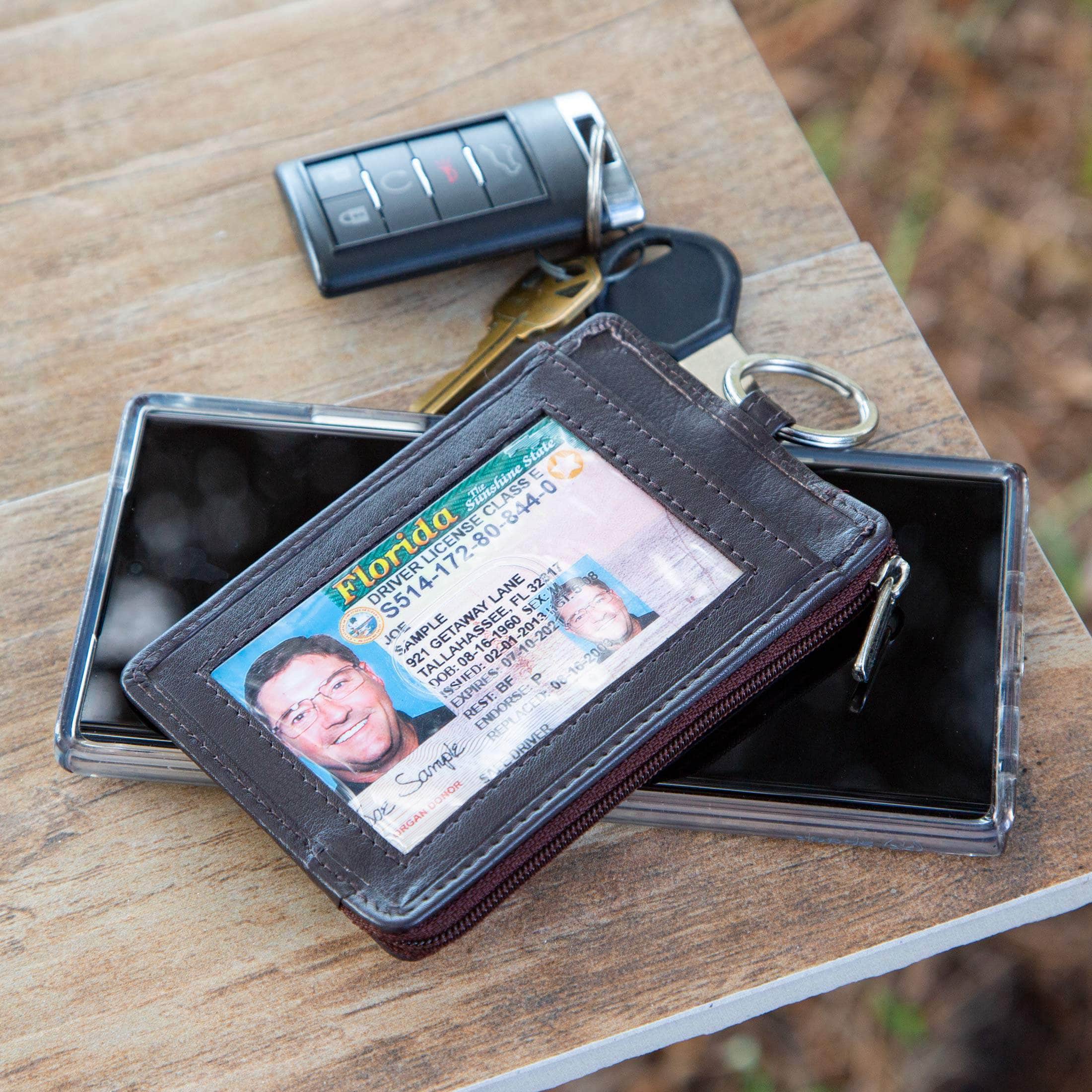RFID Wallet Dual Portrait ID Leather Badge Holder - Brown - IDSH7007 - brn
