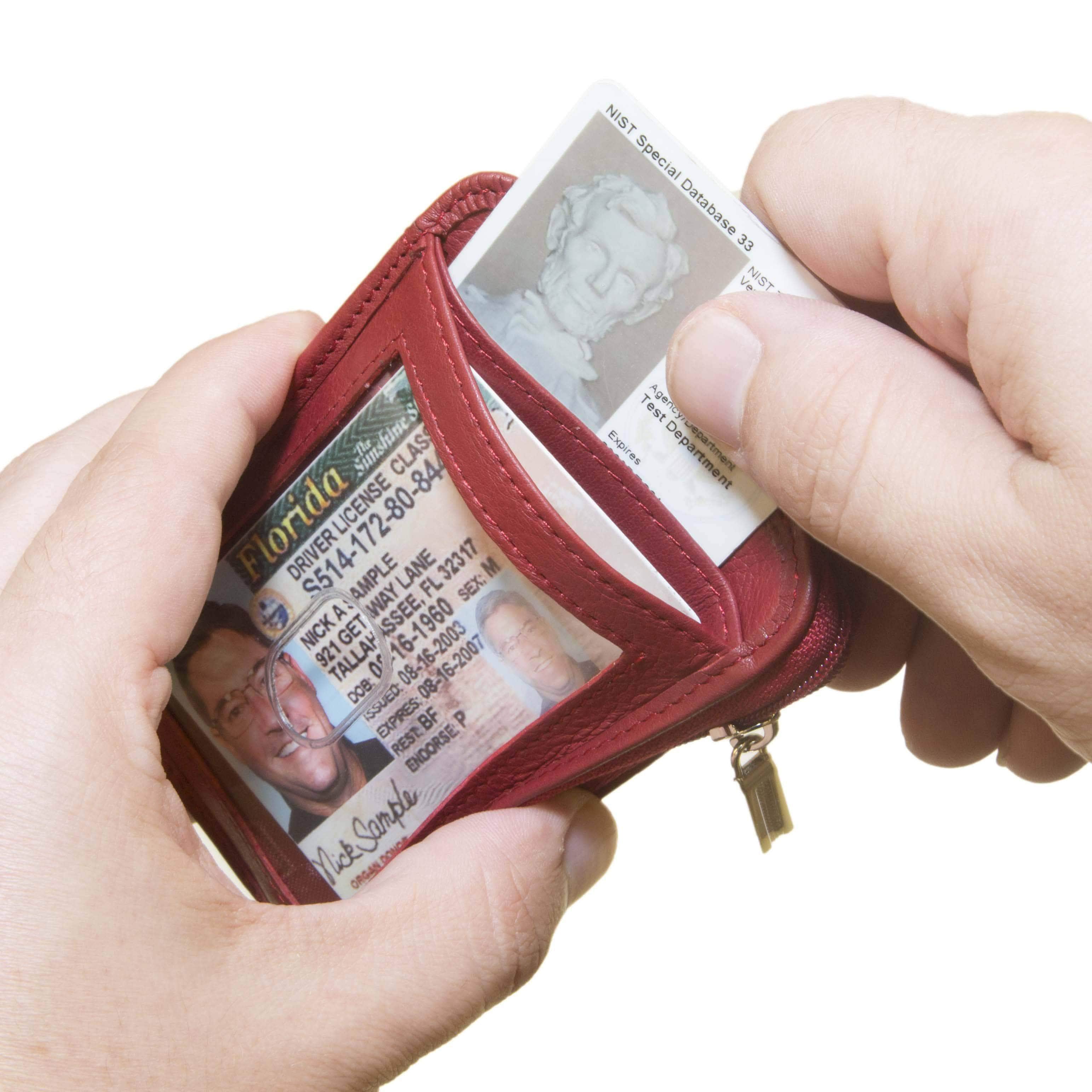 RFID Wallet Dual Portrait ID Leather Badge Holder - Red - IDSH7007 - red