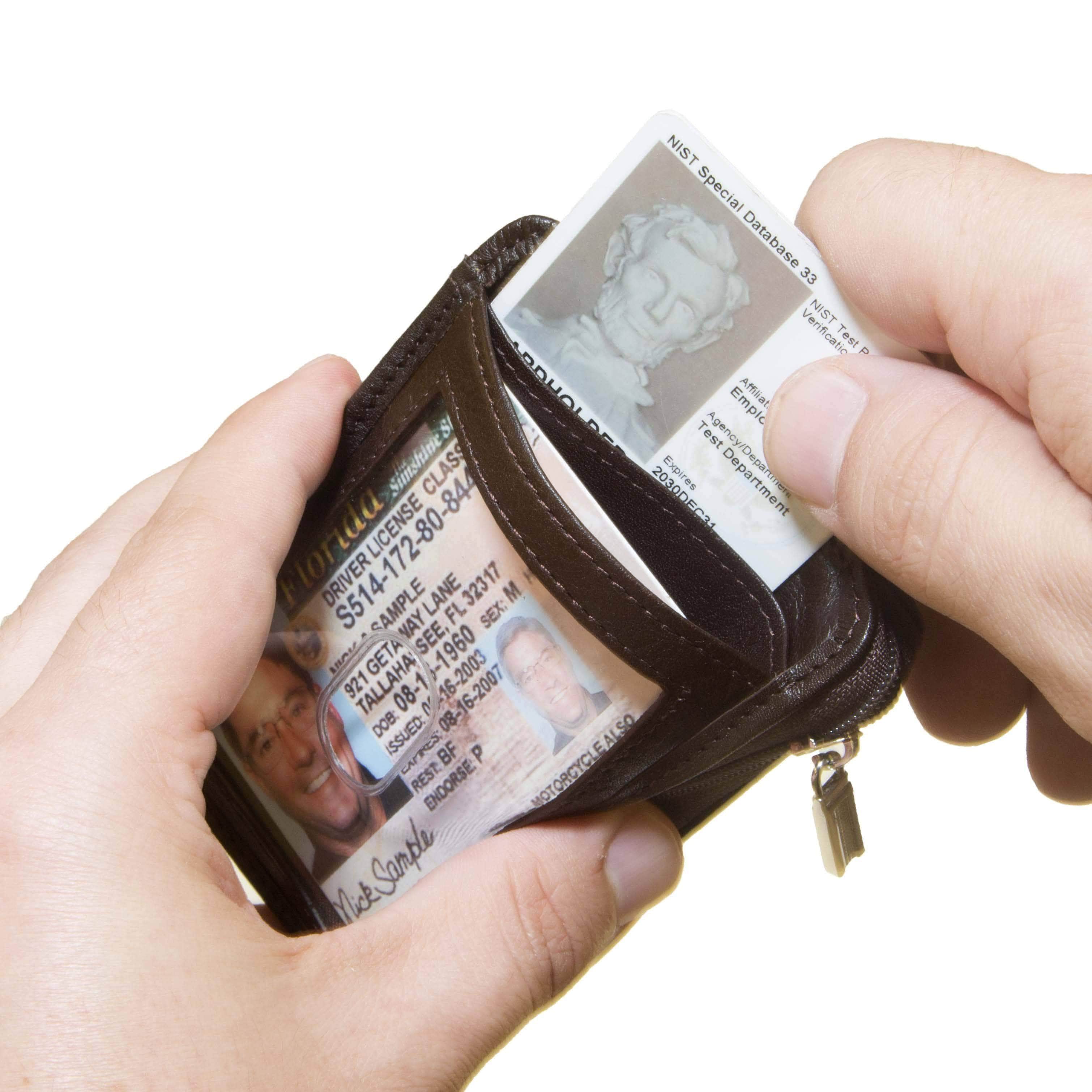 RFID Wallet Dual Portrait ID Leather Badge Holder - Brown - IDSH7007 - brn