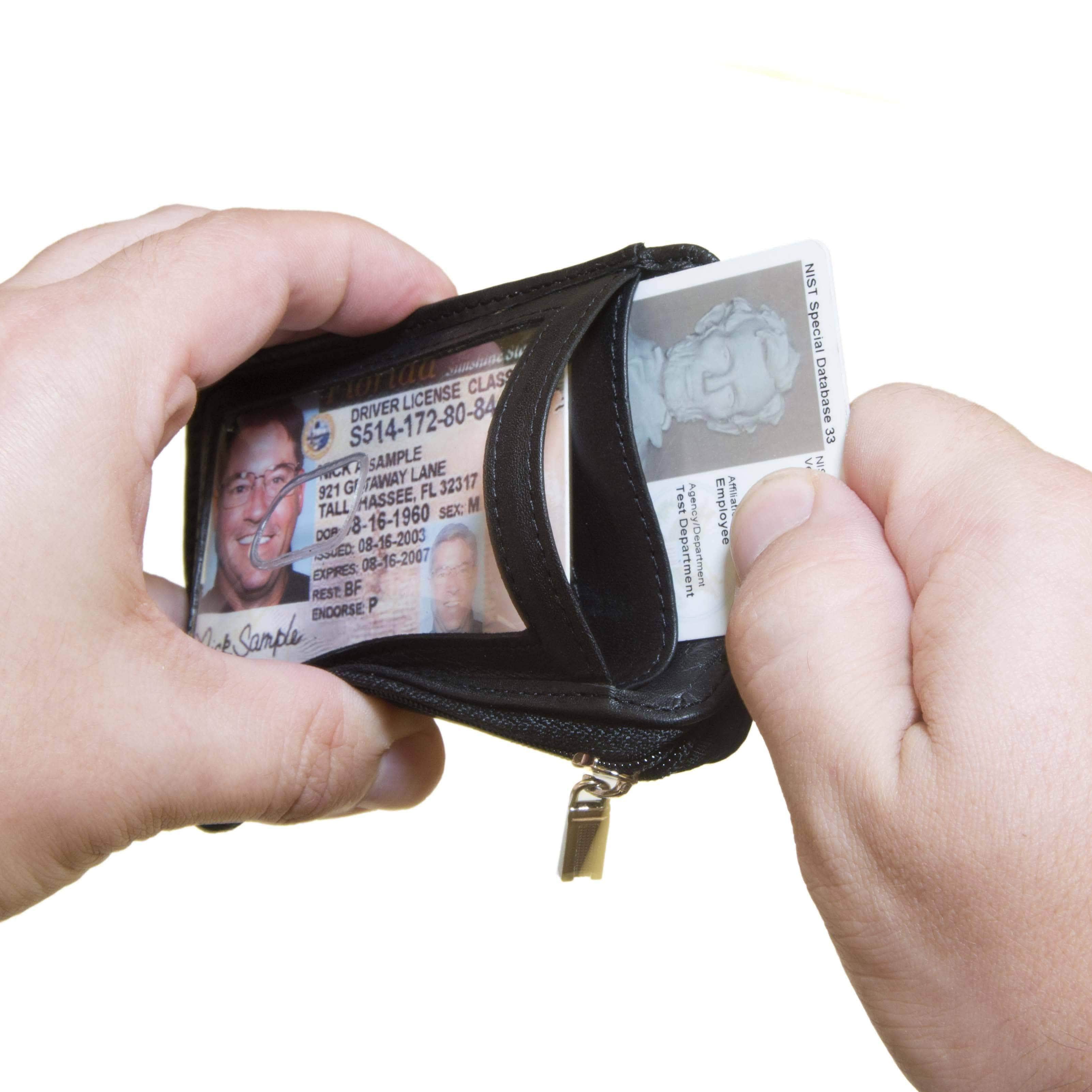 RFID Wallet Dual Portrait ID Leather Badge Holder - Black - IDSH7007 - blk
