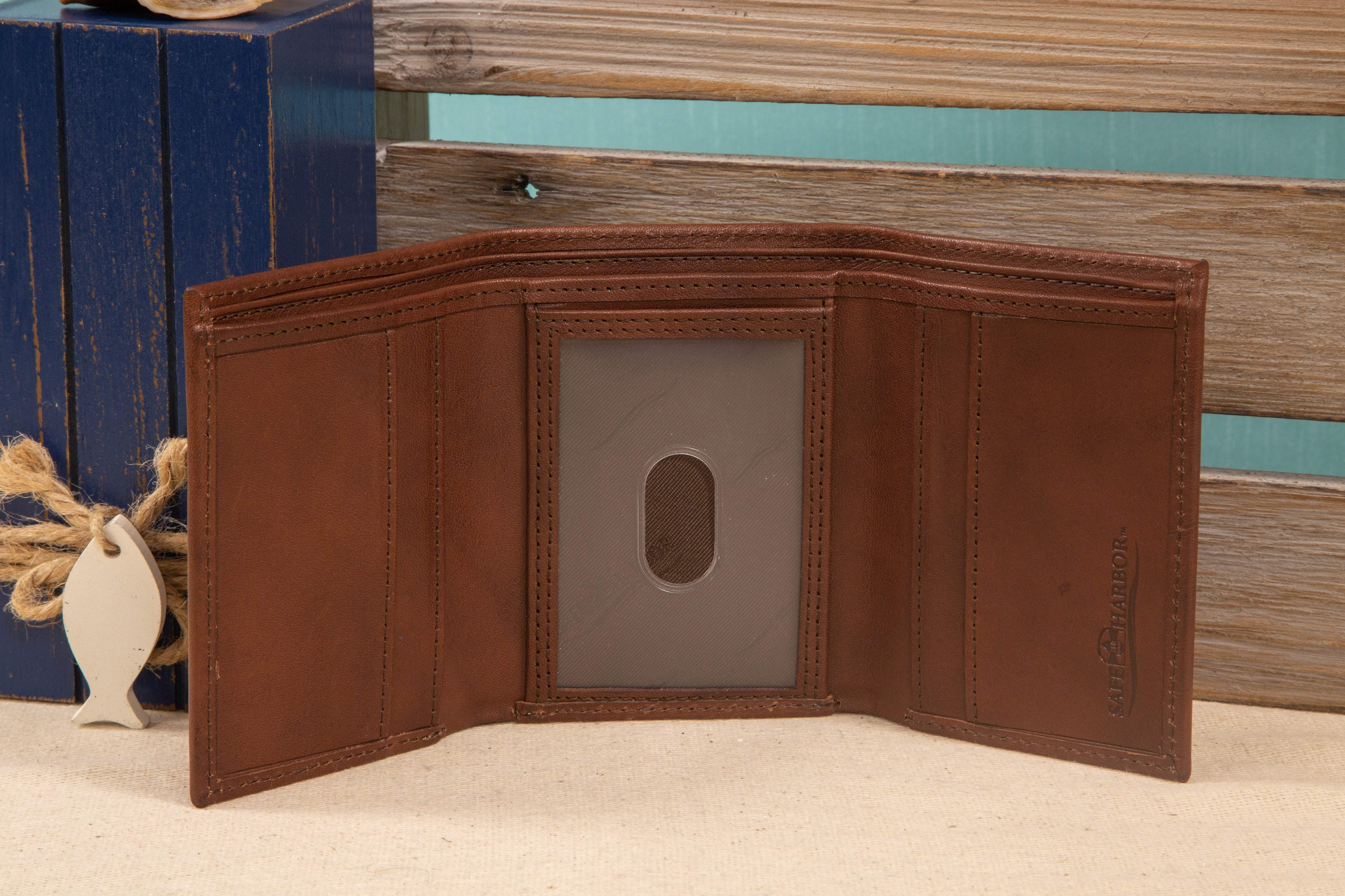 Safe Harbor Mens RFID Wallet - RFID Secure Trifold Wallet with ID Window - Dark Brown - SA - 20003 - drkbrn