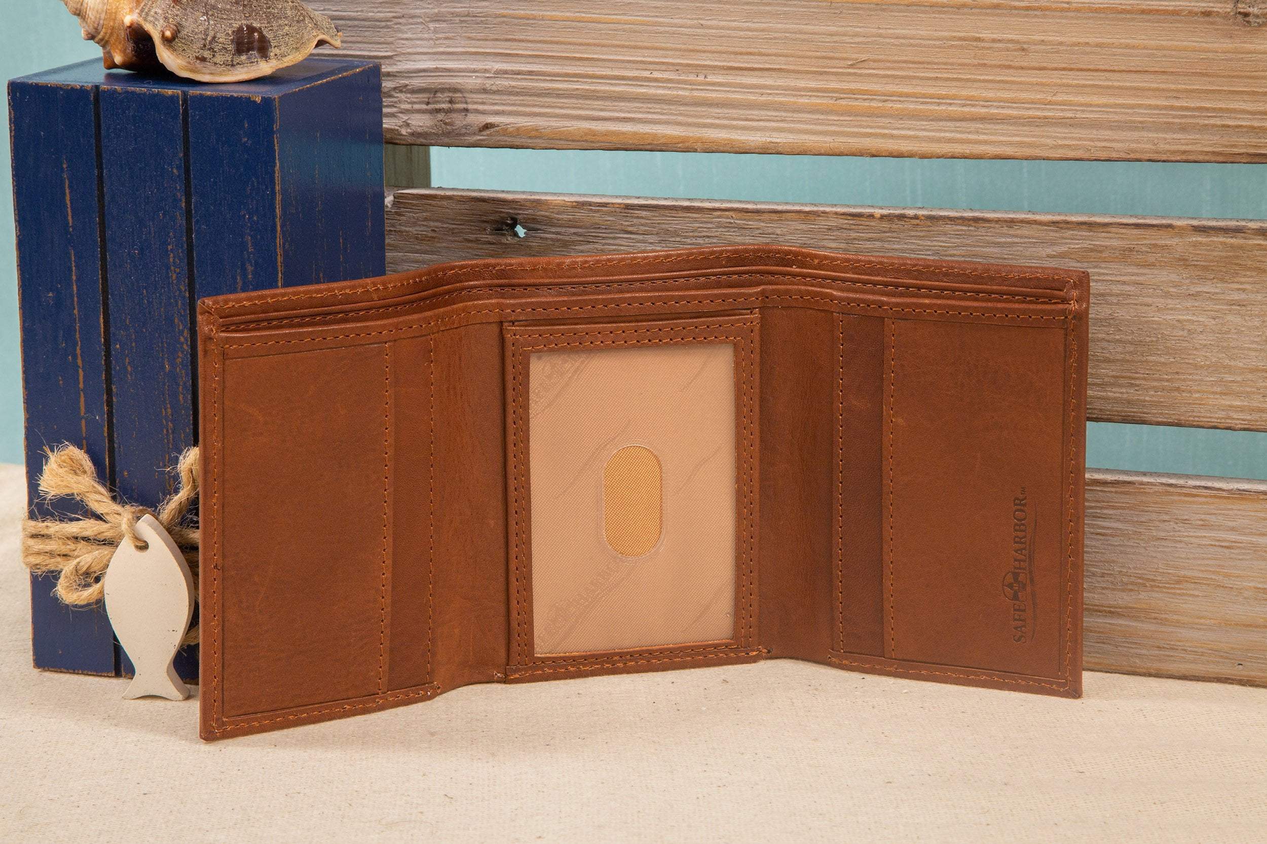 Safe Harbor Mens RFID Wallet - RFID Secure Trifold Wallet with ID Window - Light Brown - SA - 20003 - lgtbrn