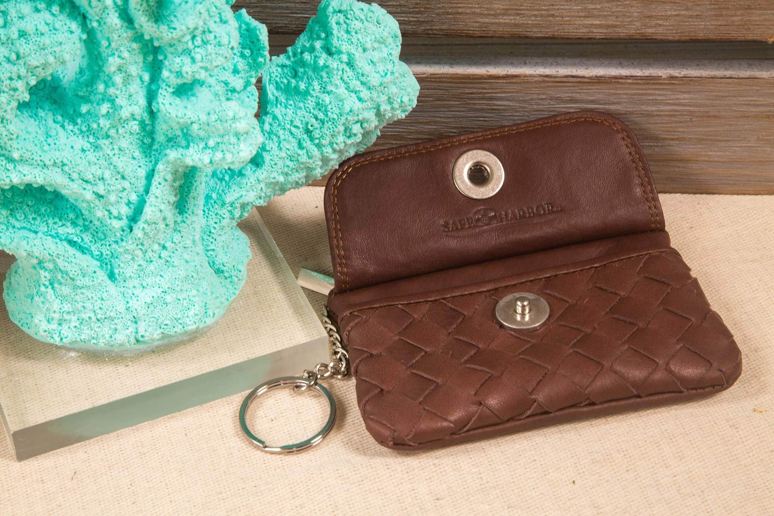 Safe Harbor Wallets for Women - RFID Classic Weave Keychain Purse - Brown - SA - 30025 - A - brn