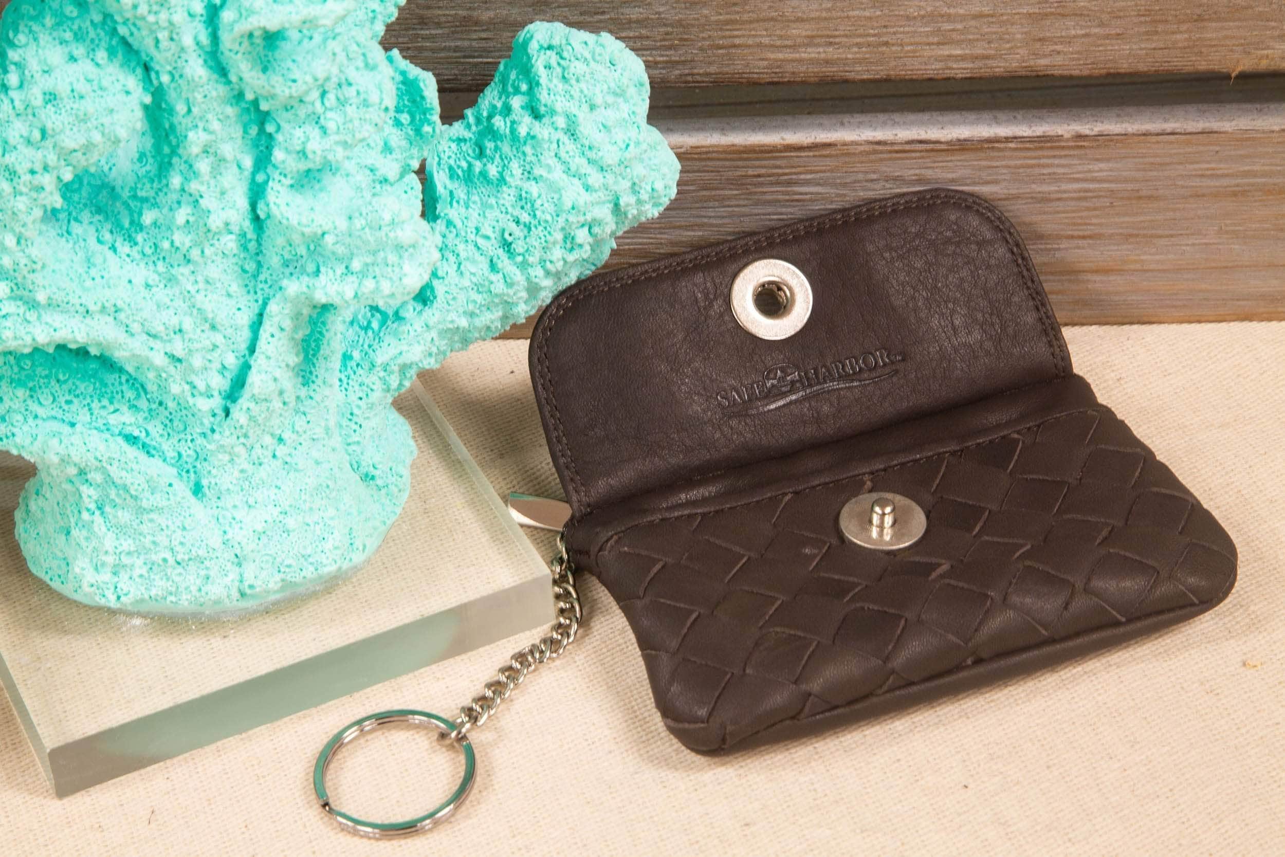 Safe Harbor Wallets for Women - RFID Classic Weave Keychain Purse - Dark Brown - SA - 30025 - A - drkbrn