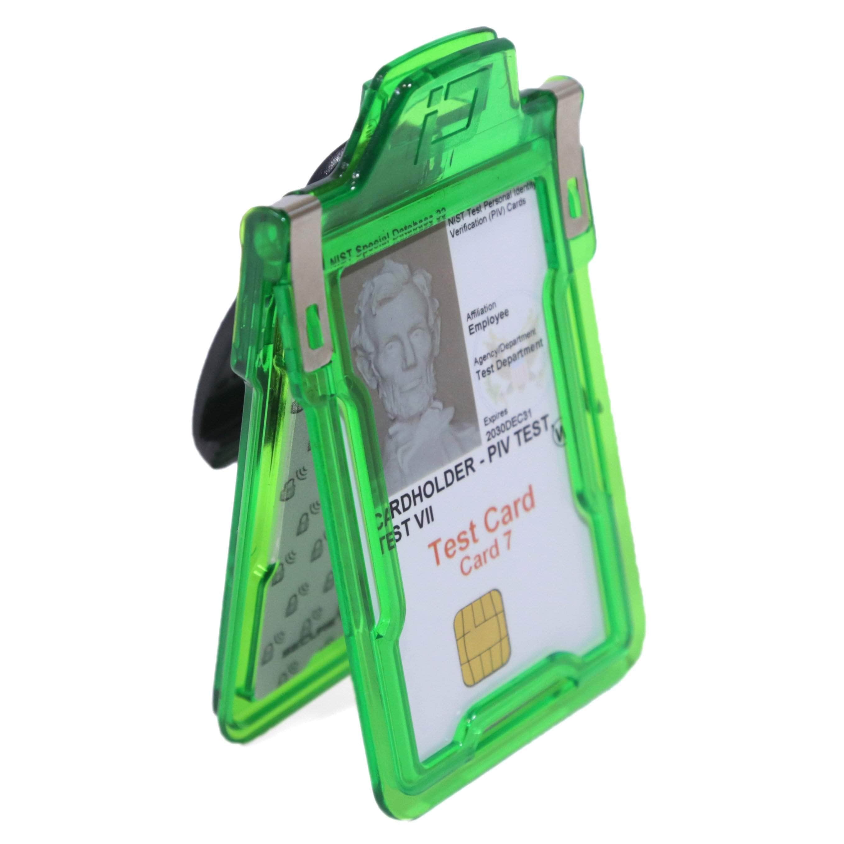Secure Badge Holder Classic Vertical 1 ID Card Holder With Belt Clip - Green - IDSH1004 - 001B - BC - Grn