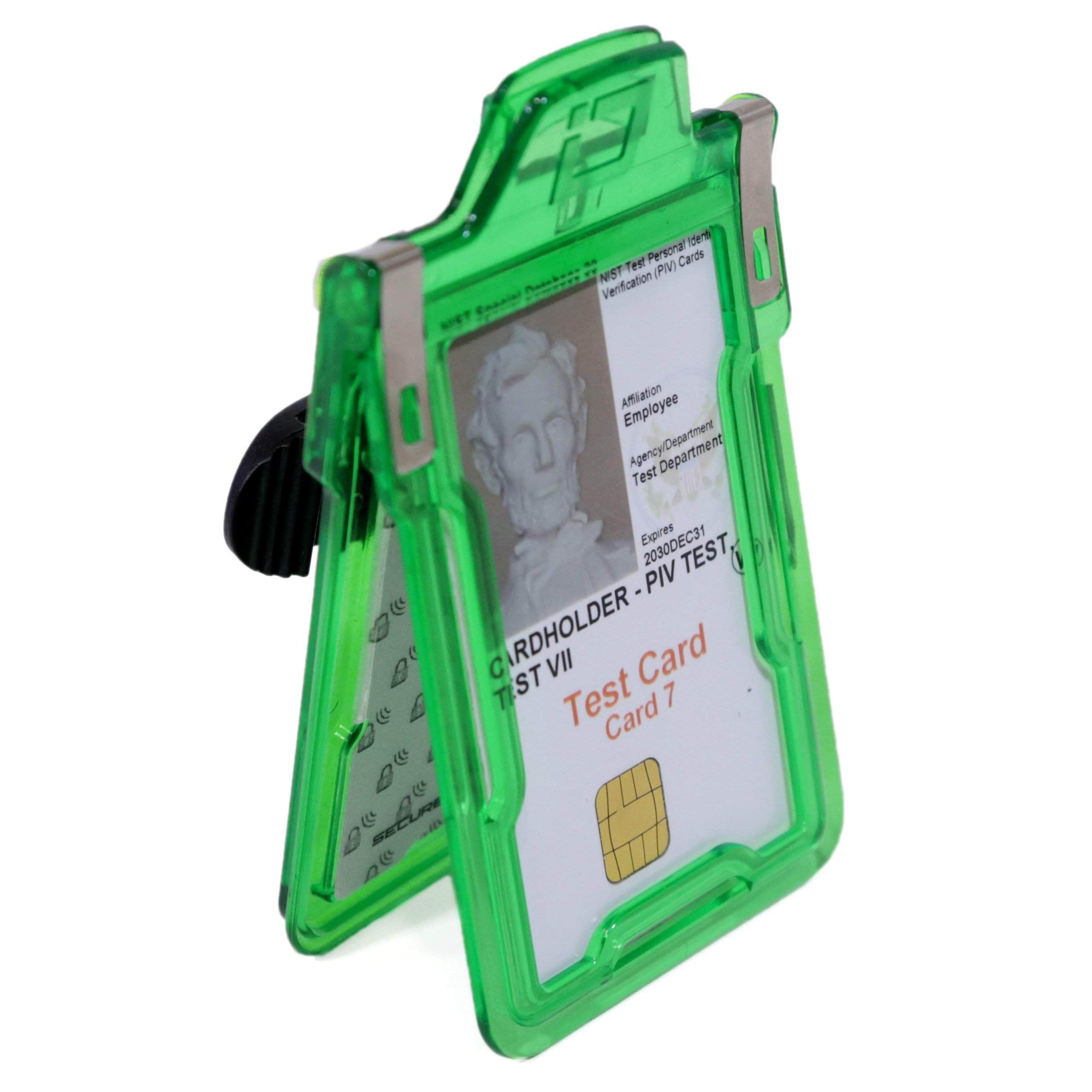 Secure Badge Holder Classic Vertical 1 ID Card Holder With Belt Clip - Green - IDSH1004 - 001B - BC - Grn