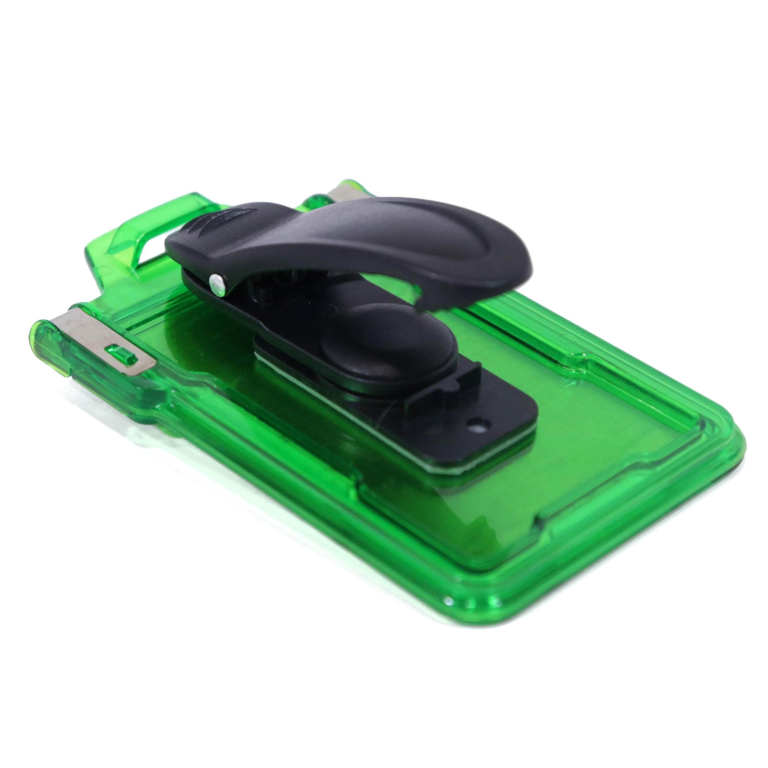 Secure Badge Holder Classic Vertical 1 ID Card Holder With Belt Clip - Green - IDSH1004 - 001B - BC - Grn