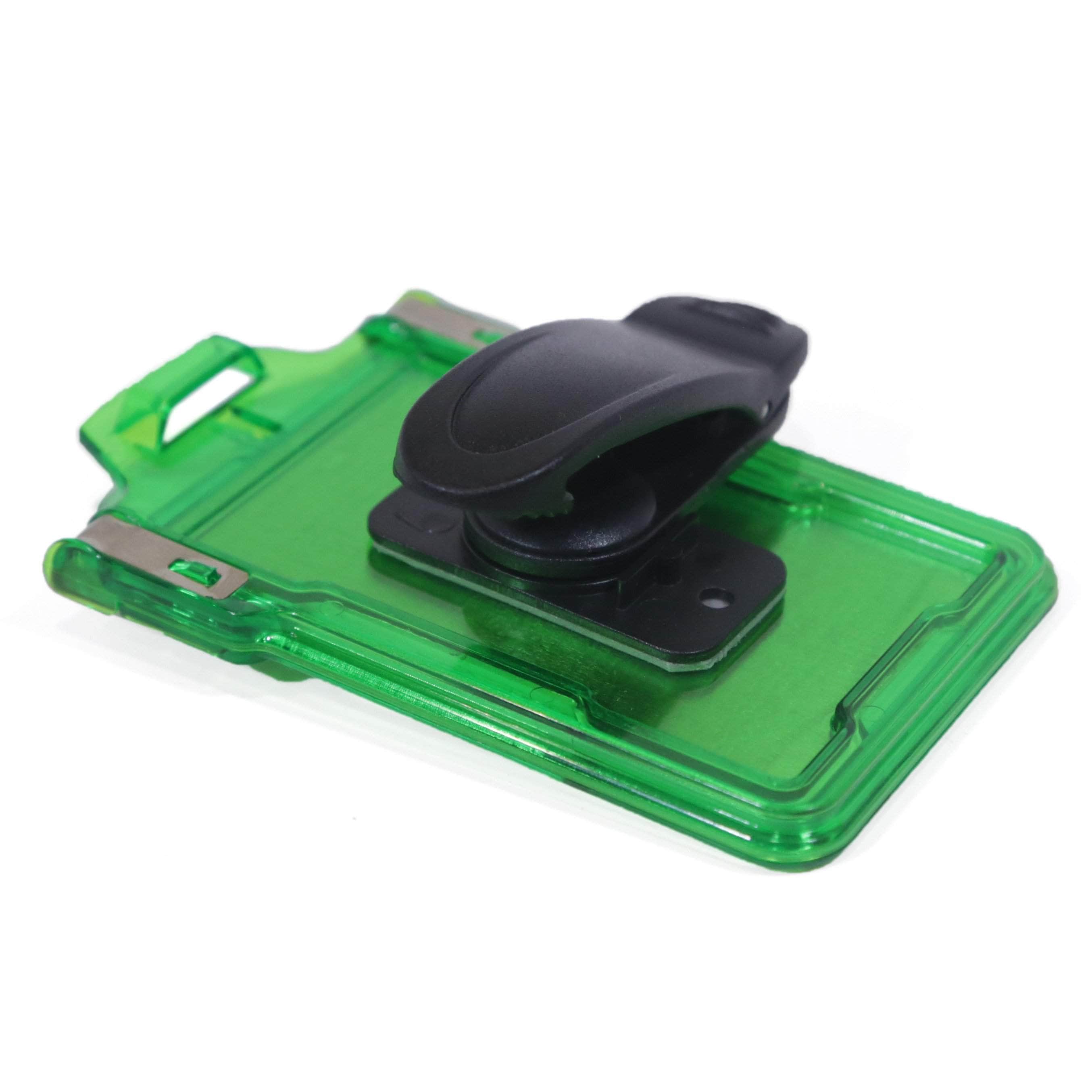 Secure Badge Holder Classic Vertical 1 ID Card Holder With Belt Clip - Green - IDSH1004 - 001B - BC - Grn