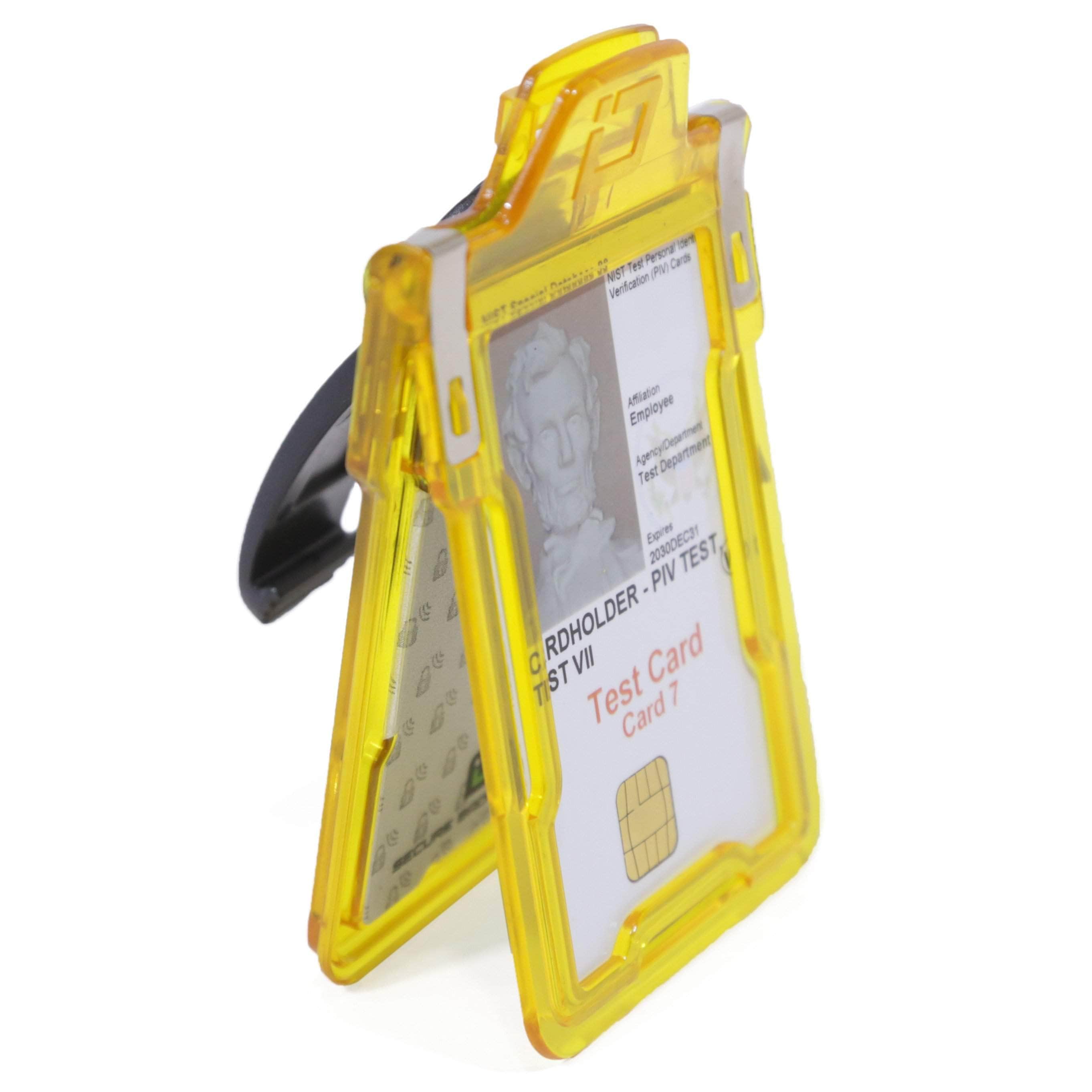 Secure Badge Holder Classic Vertical 1 ID Card Holder With Belt Clip - Yellow - IDSH1004 - 001B - BC - Ylw