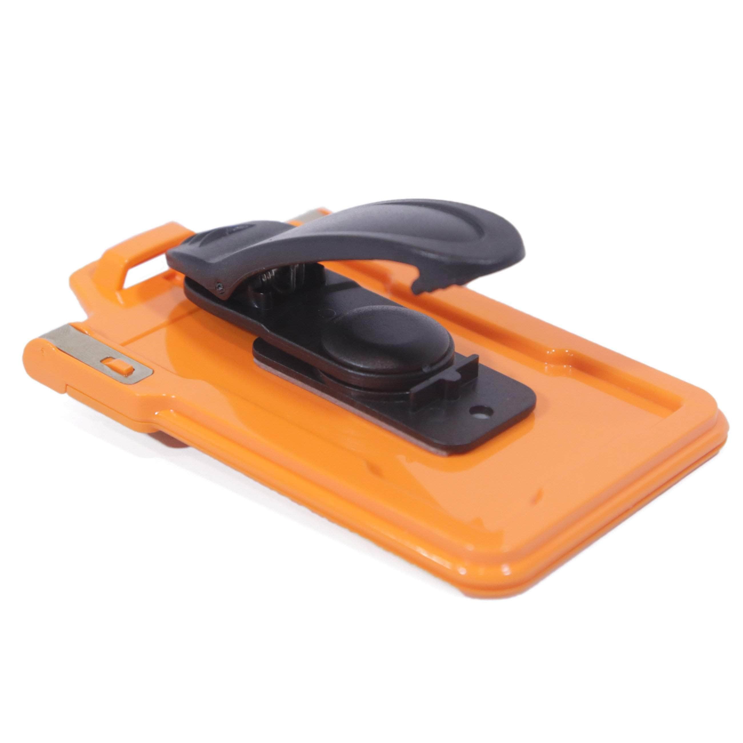 Secure Badge Holder Classic Vertical 1 ID Card Holder With Belt Clip - Orange - IDSH1004 - 001B - BC - Org
