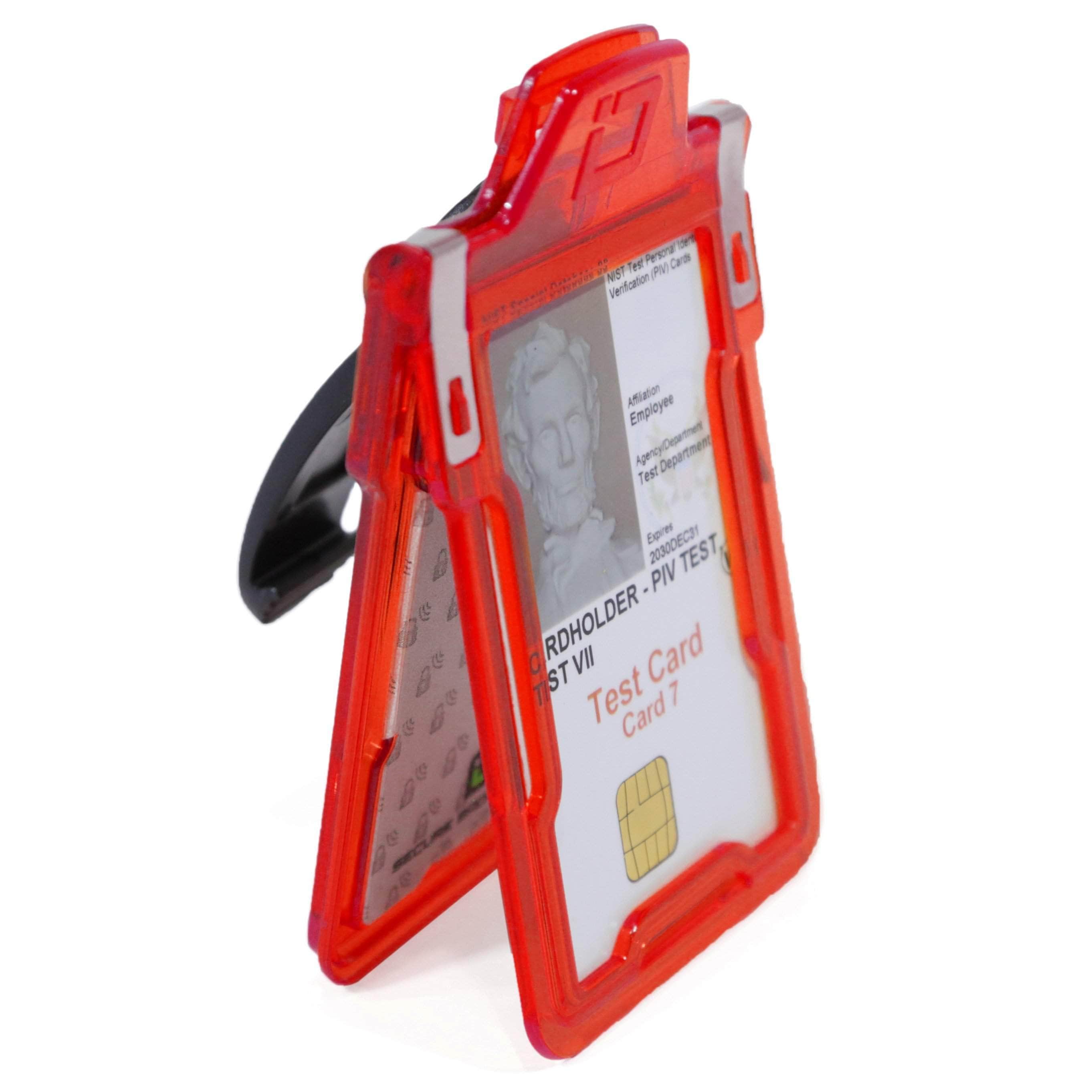 Secure Badge Holder Classic Vertical 1 ID Card Holder With Belt Clip - Red - IDSH1004 - 001B - BC - Red