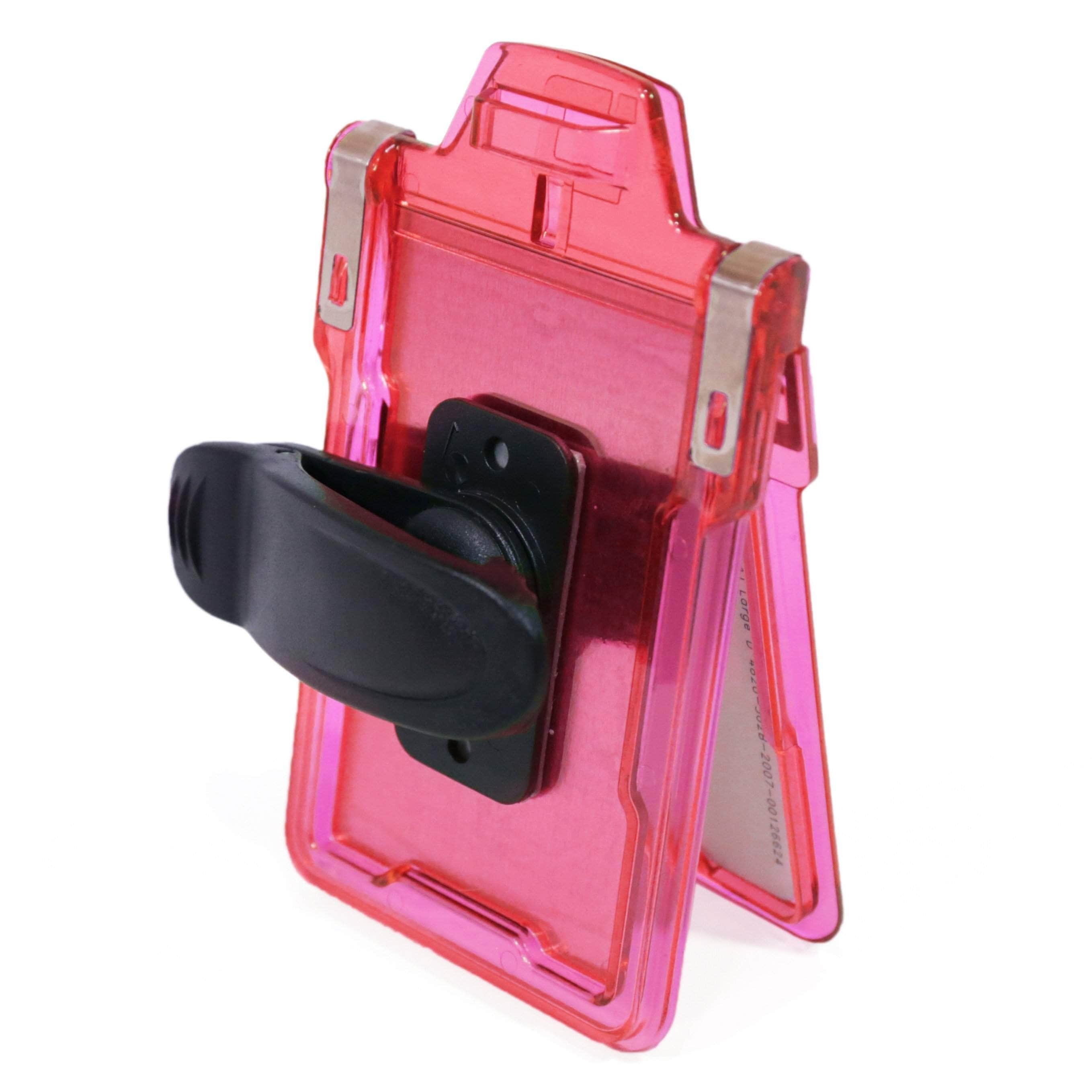 Secure Badge Holder Classic Vertical 1 ID Card Holder With Belt Clip - Pink - IDSH1004 - 001B - BC - Pnk